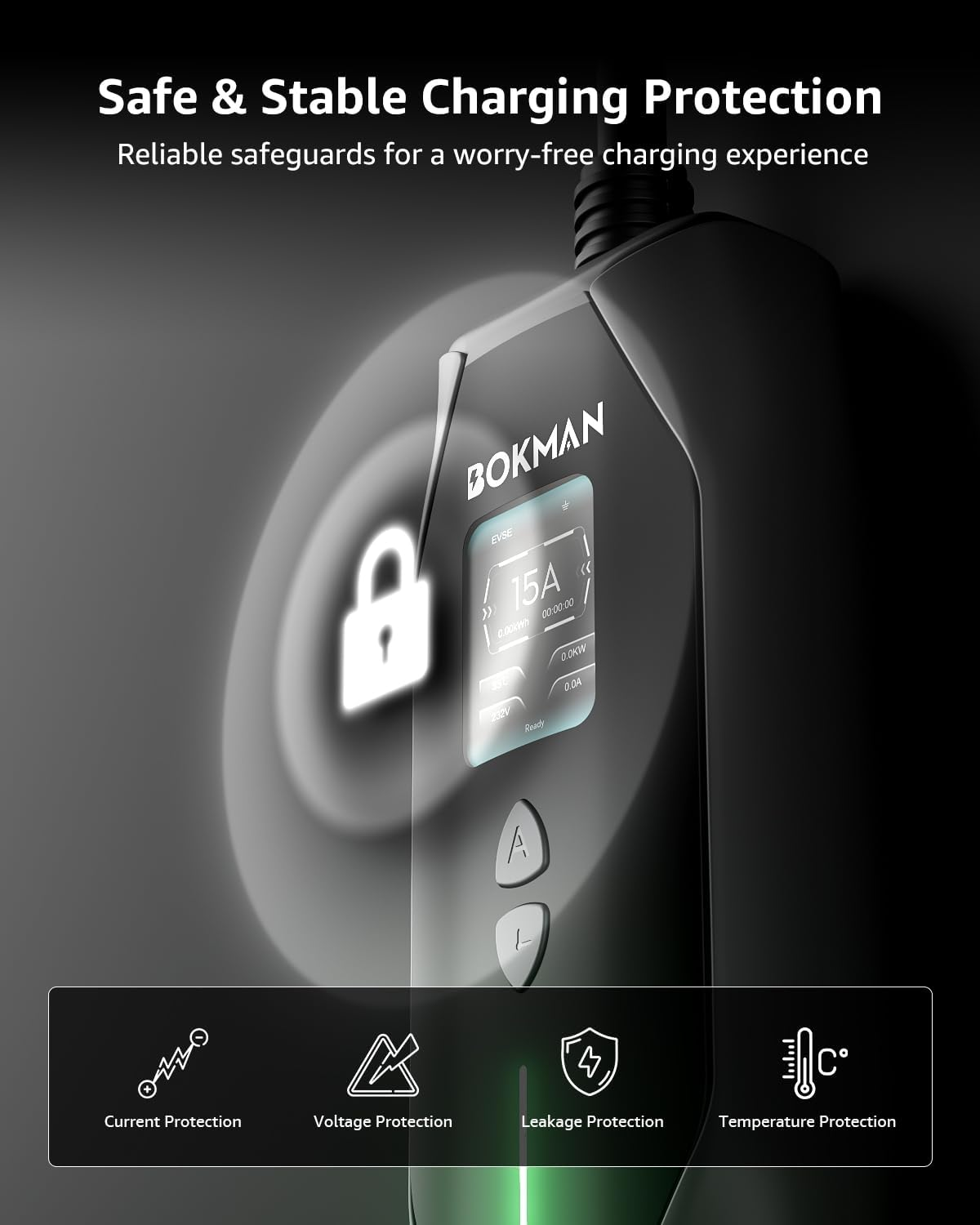 Bokman Type 2 EV Charger, (15A+10A Adapter/3.5Kw/5M) Portable Home Charger with Australian 15A Plug Compatible with Tesla Model3/Y/Atto 3/Mg4/Polestar2/Ev6/Ioniq5 image number 2