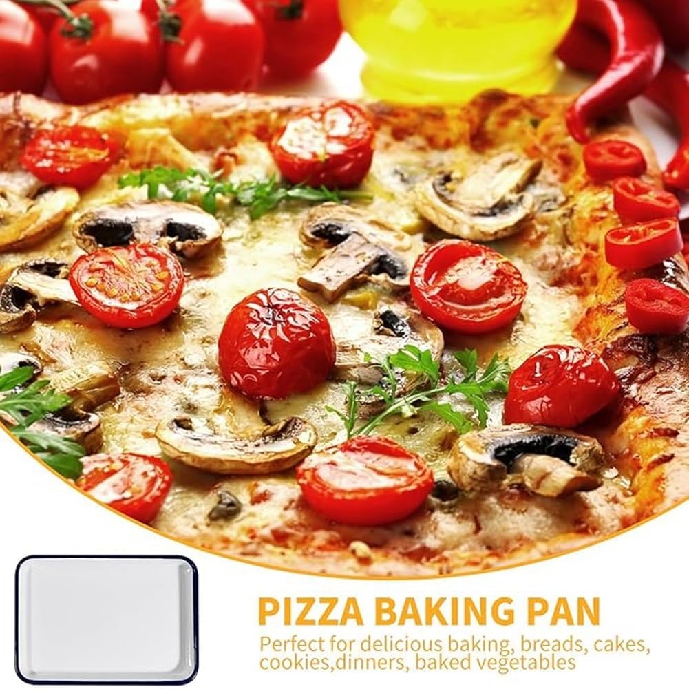 Enamel Oblong Tray - Pie Dish Container, Rectangular Plate for Fruit, Vegetable, Cake, Lasagna - Baking Pan for Oven, Stove, Dishwasher - Laboratory and Restaurant Use image number 4