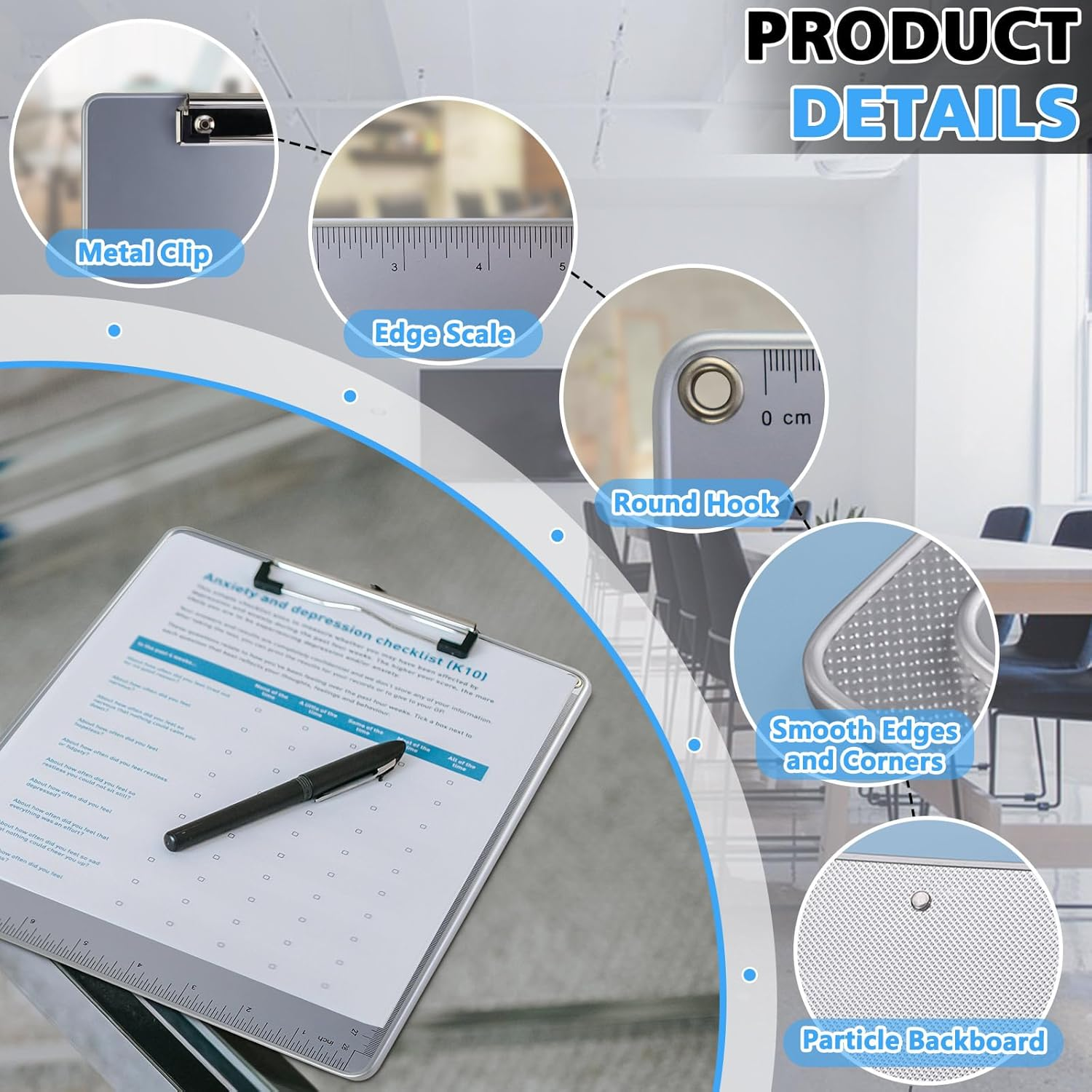 Sekonow Clipboards - 4 Pack Metal Clipboard with Scale, Hangable Aluminum Clipboard, Non-Slip Clip Boards 8.5X11 for A4 Letter Size Document, Clipboards Bulk image number 1