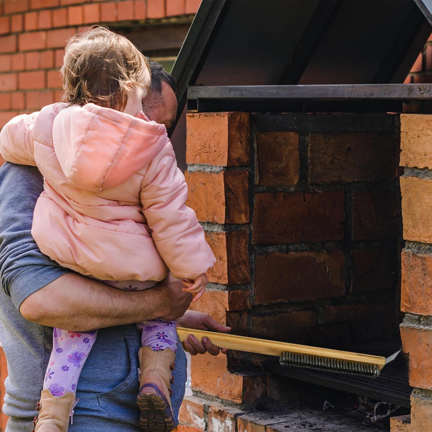 Pizza Oven Brush,Long Handle Wire Cleaning Brush with Scraper, Grill Brush Grill Cleaner Brush for Grills, Cookware, Oven, Grate, Stovetop image number 1