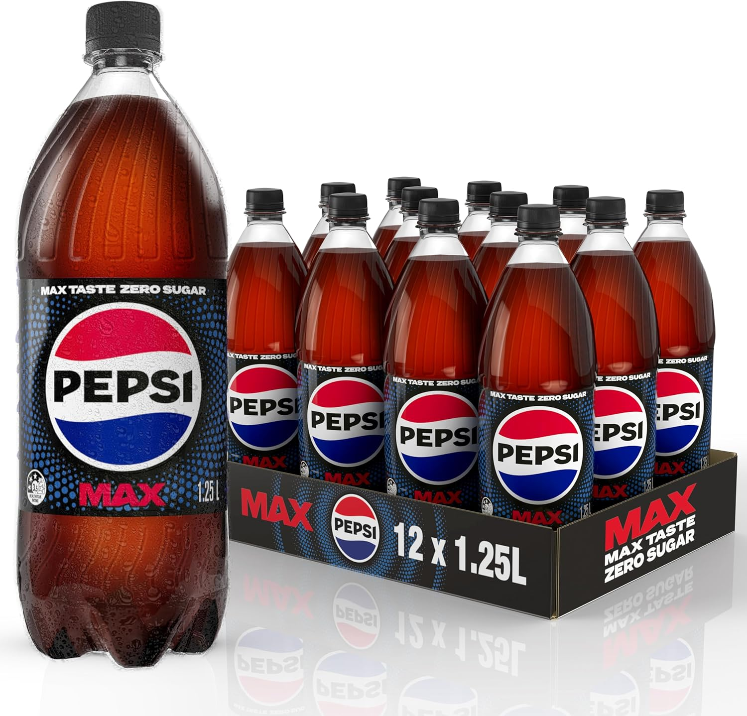 Pepsi Max Zero Sugar Cola Soft Drink, 12 X 1.25L image number 1