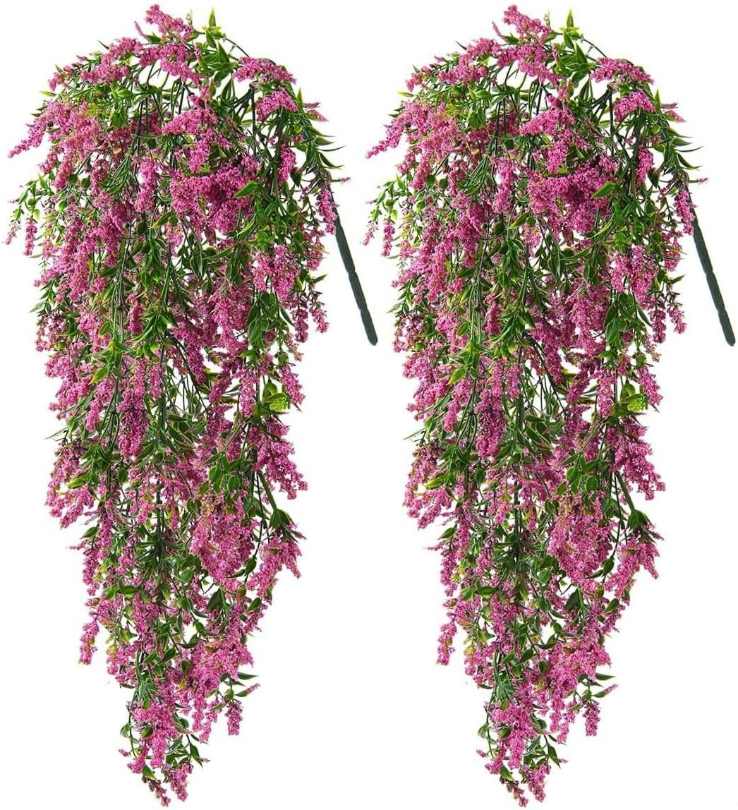 JLHOUSE AUA7001-3 2Pcs Artificial Lavender Flowers Fake Hanging Flowers Uv Resistant for Outdoors Faux Lavender Flowers for Indoor Outdoor Home Garden Christmas Wedding Party Decoration (Fushia)