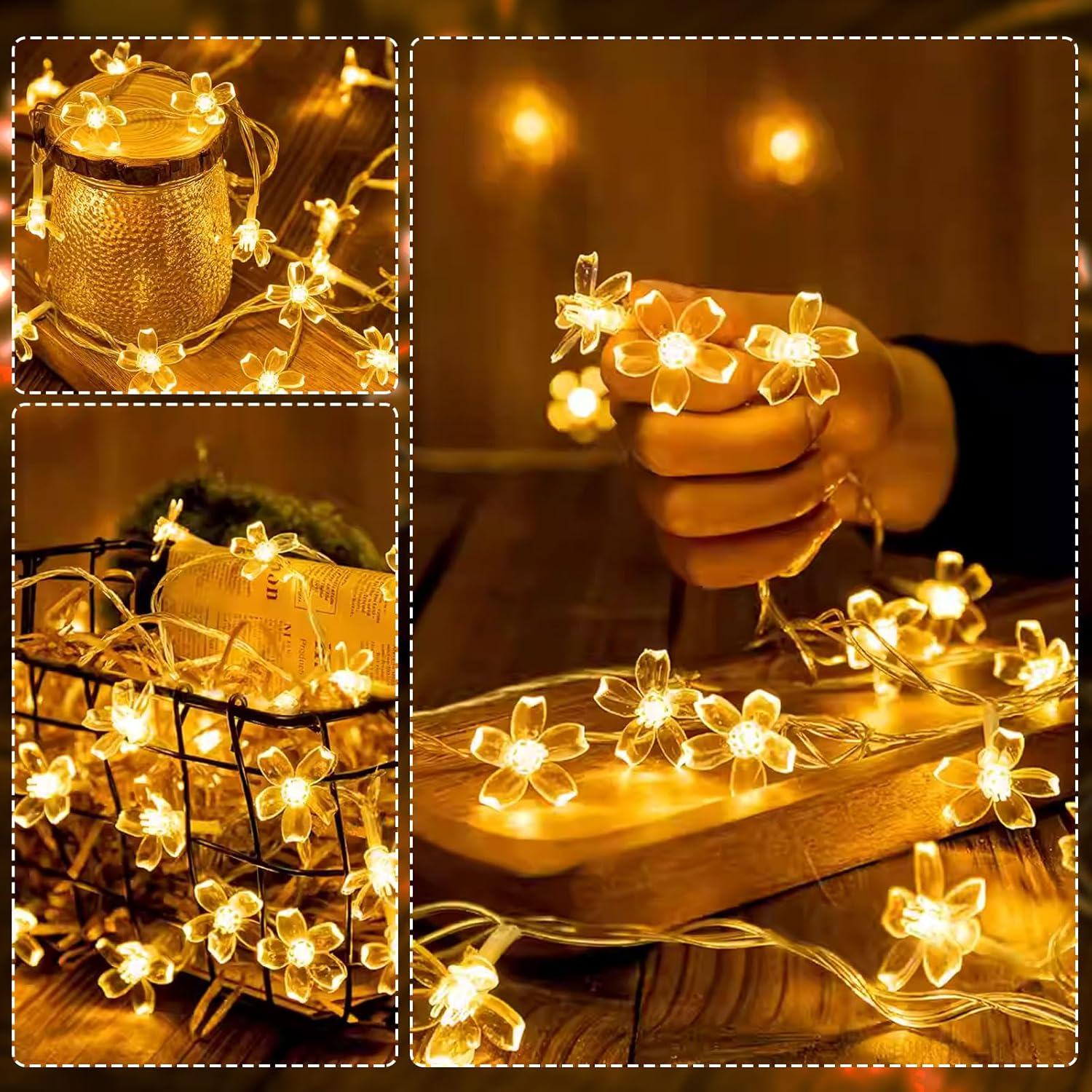 6M 40 LED Cherry Blossom Fairy Lights - Battery Operated Indoor String Lights, Waterproof Decoration for Camping, Garden, Birthday, Easter, Christmas, and Wedding Parties (Warm White) image number 2