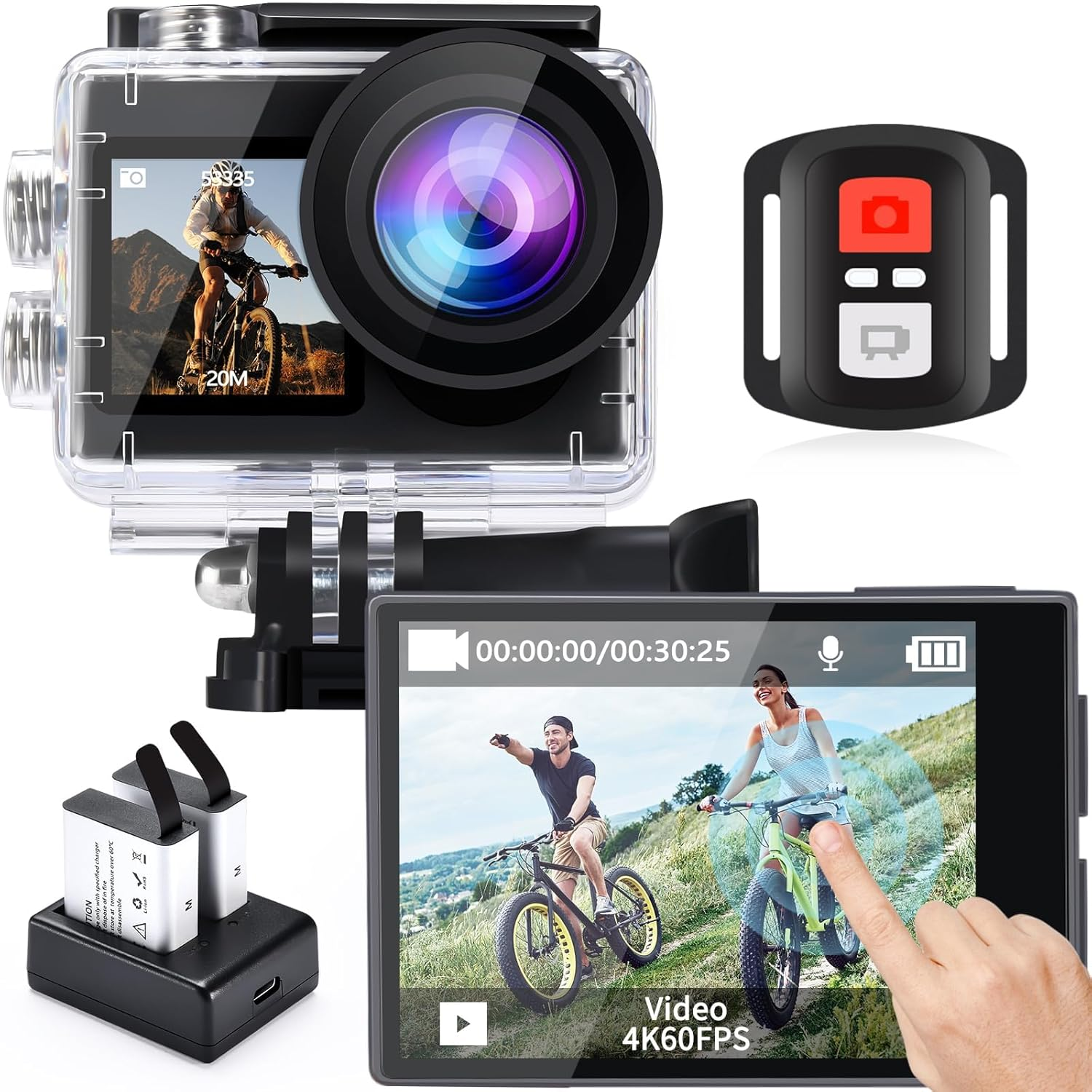 Icefox 4K 60FPS 20MP Sports Camera, Waterproof Camera with EIS Stabilization, 5X Zoom, Wifi Remote Control and Photo/Video Editing App, Ideal for Cycling, Diving and Swimming image number 3