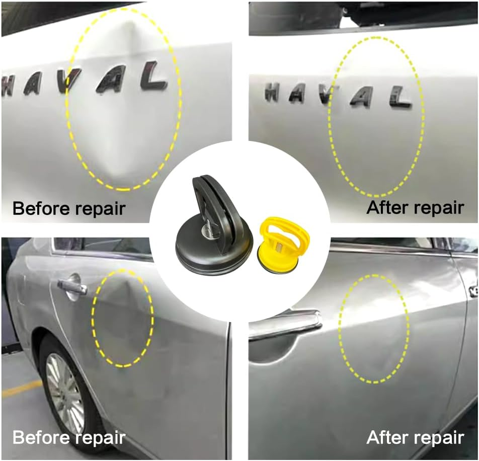 Dent Puller, 2 Pack Car Dent Puller Kit, Large and Small Suction Cup Dent Puller Kit for Car Dent Repair, for Glass Tile Mirror, Granite Lifting and Object Moving,L+S (Black-Yellow)