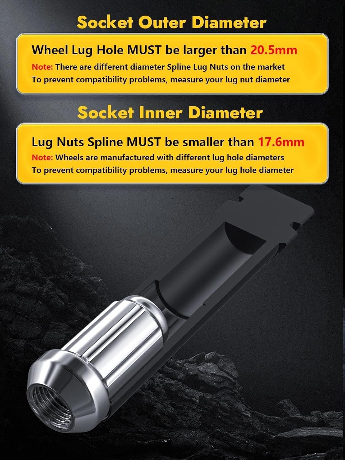 MIKKUPPA 6 Point Spline Lug Nuts Tuner Socket Key Tool - with 17Mm Hex for 1/2-20 12X1.5 12X1.25 Black Lug Nut Socket image number 6