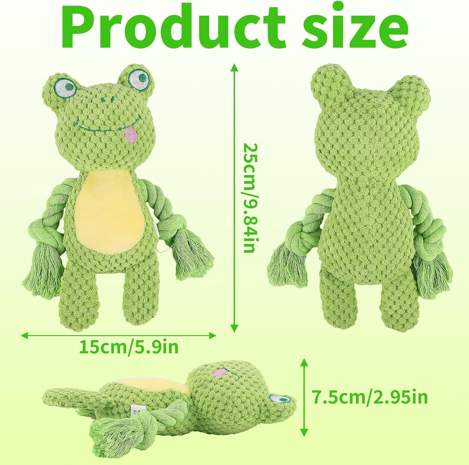 AKONE Dog Toy: Chew Toy, Squeaky, Interactive Plush Toy for Small and Medium Dogs, Frog Shape Chew Rope Toy image number 2