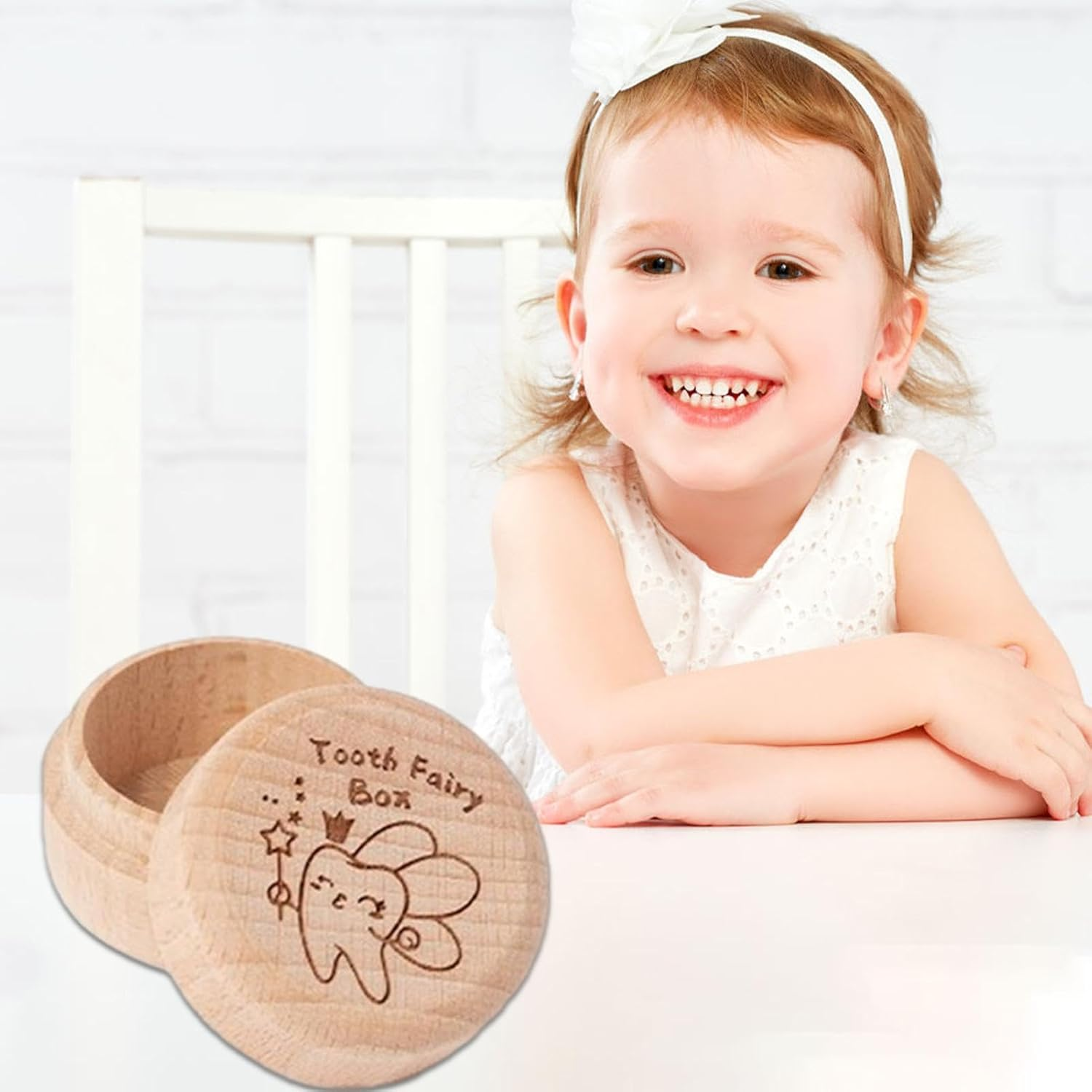 Baby Tooth Box - Cute Carved Wooden Box, Tooth Keepsake Box for Baby Teeth, Carved Box for Lost Teeth, Cute Wooden Tooth Storage Organizer, Baby Tooth Container for Kids | Fairy Gift, Baby - Raw Wood Color 1 image number 4