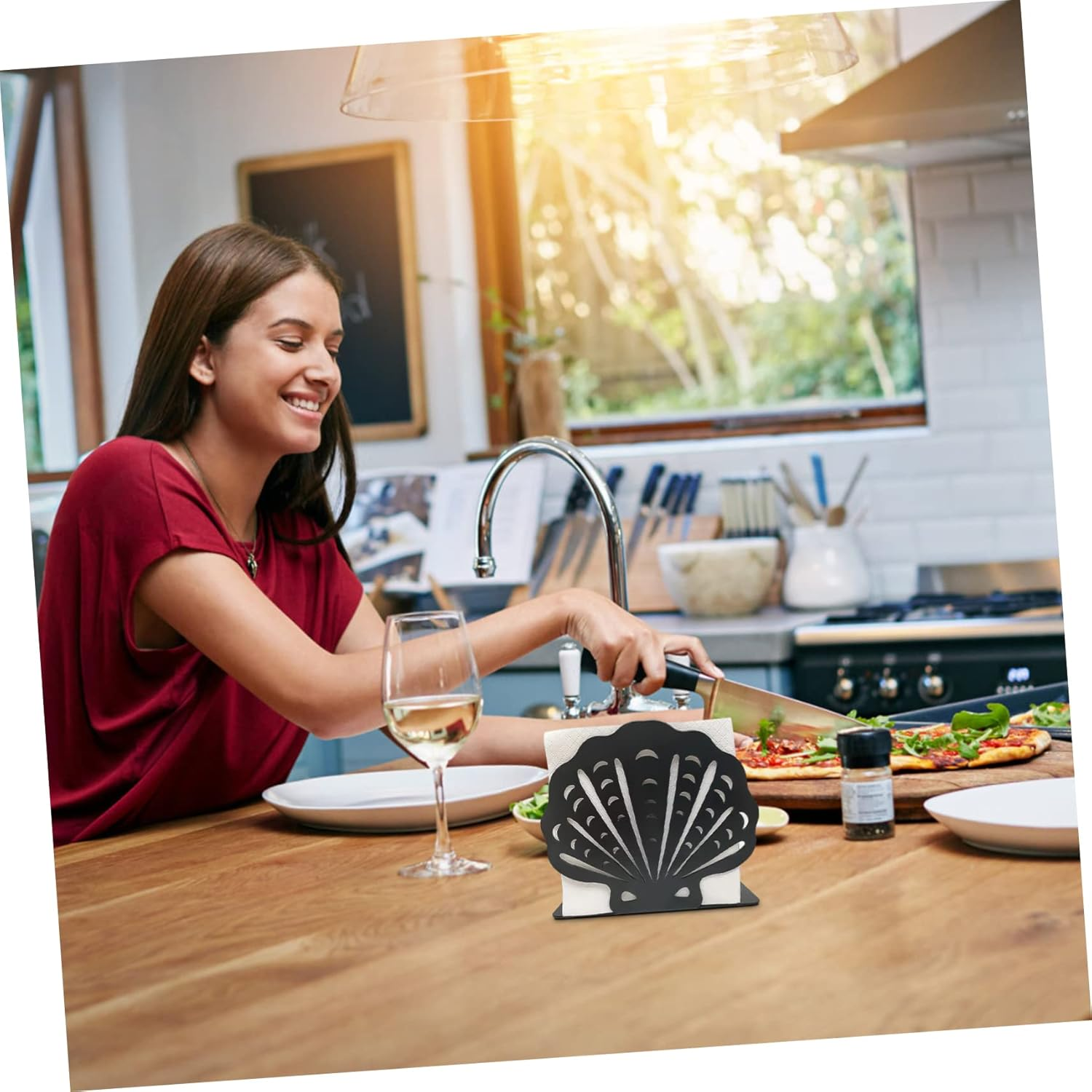 DOITOOL Modern Napkin Storage Rack Iron Material Countertop Paper Napkin Holder Farmhouse Style image number 2