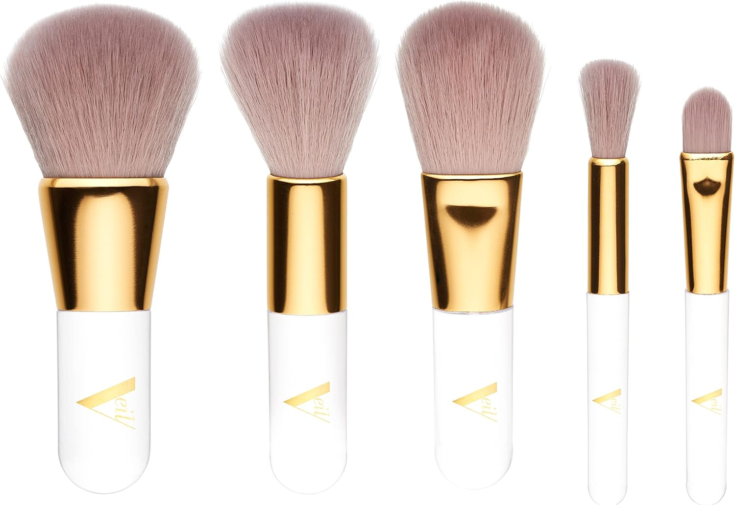 Veil Cosmetics | Pro on the Go 5 Piece Makeup Brush Set | Dual Ended Concealer & Foundation Brush | Vegan | Powder, Liquid, or Cream Products | Dense & Fluffy | Faux Mink | Smooth Airbrush Finish (5 Piece Brush Set1) image number 3