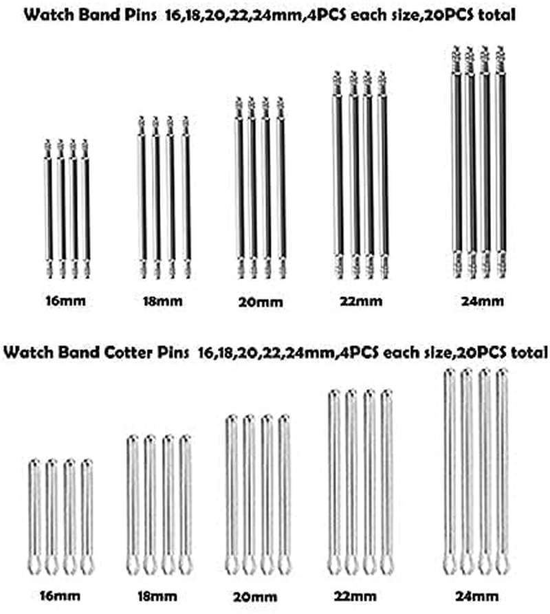 Watch Band Strap Link Pins Remover Repair Tool,24 in 1 Kit with 6 Extra Tips Replacement,20Pcs Cotter Pin,Spring Bar Tool Set,1Pcs Head Hammer image number 4