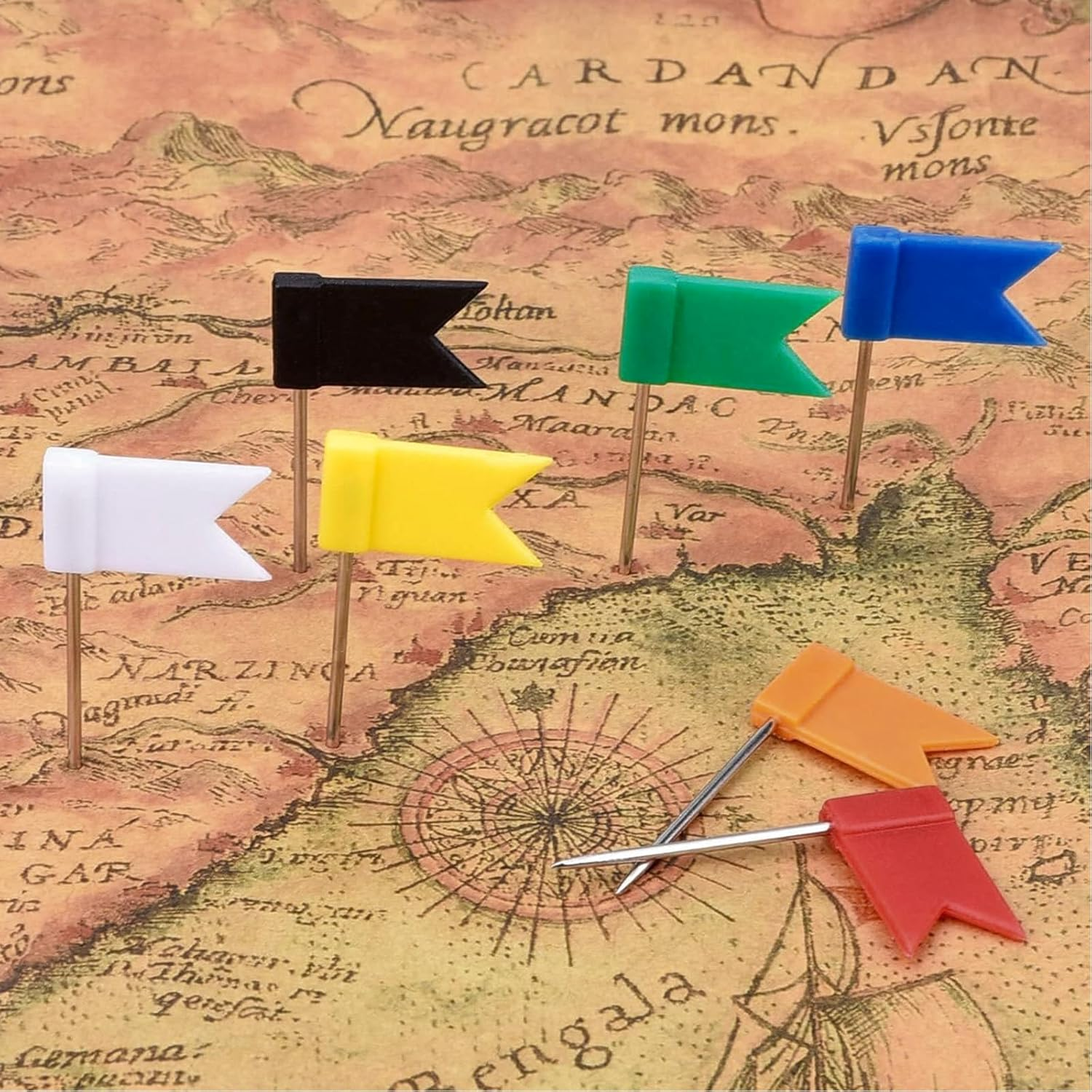 Nlvnmv 100 PCS Map Flag Push Pins, Plastic Head with Steel Point, for Bulletin Cork Board, Picture Hanging, World Map Marking, DIY Craft Projects (8 Assorted Colors) image number 3