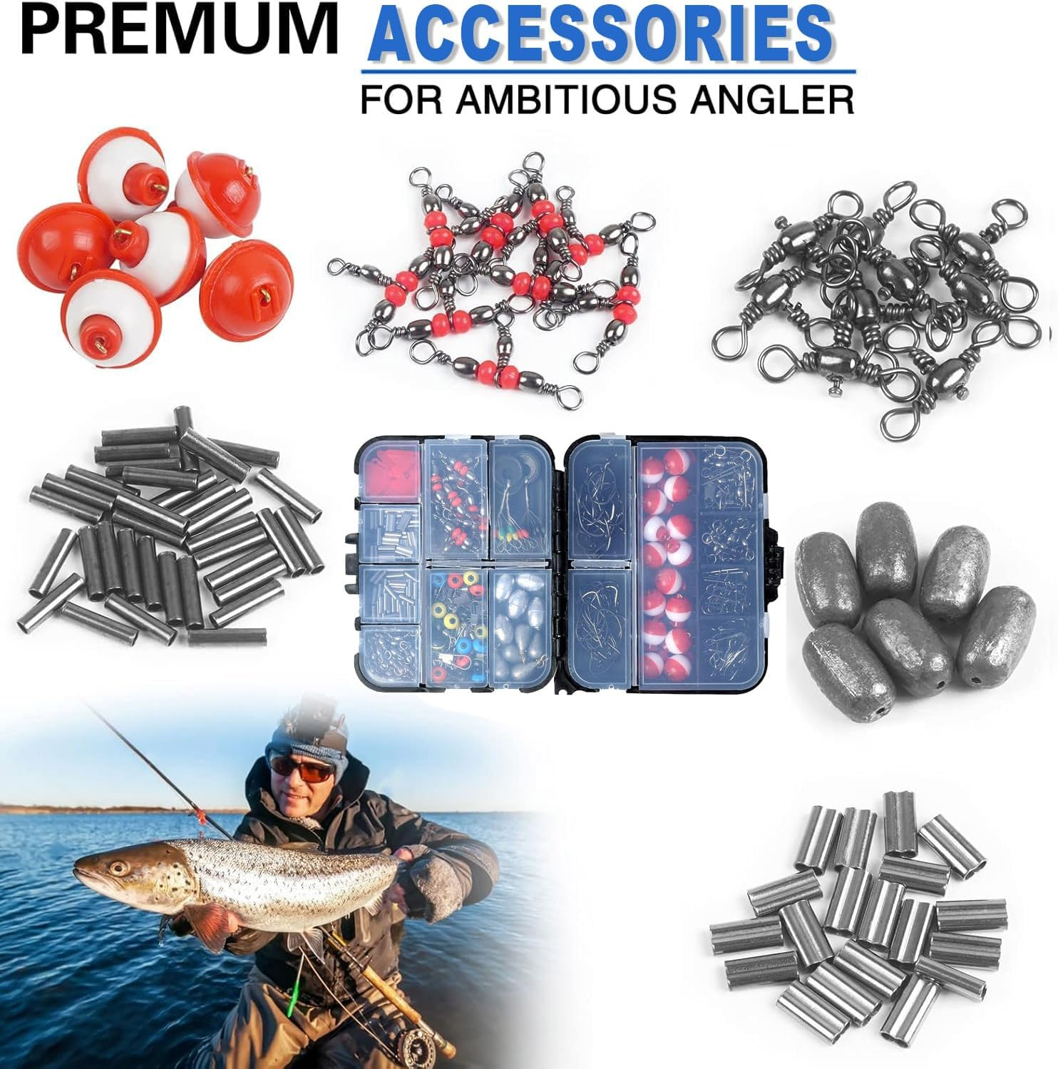 IONPSHG 263Pcs Fishing Accessories Set Fishing Accessories Kit Lure Sea Fishing Rocky Fishing Set with Tackle Box Including Plier Jig Hooks Sinker Weight Swivels Snaps Sinker Slides image number 4