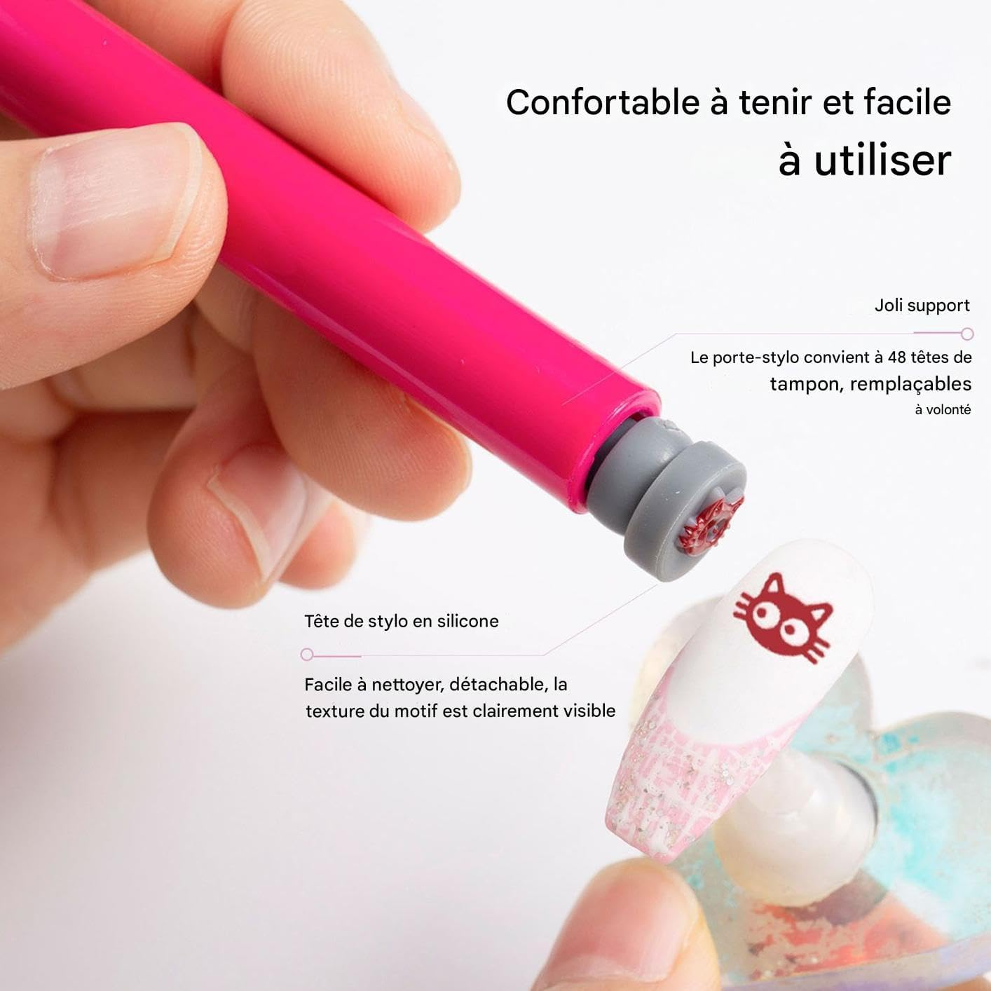 Ycezw Nail Stamping Pen Head, 8 Models Rechargeable Silicone Head Manicure Accessories for Girls, Women, Family, Salon, Travel, Home, Festive, Beginner image number 4