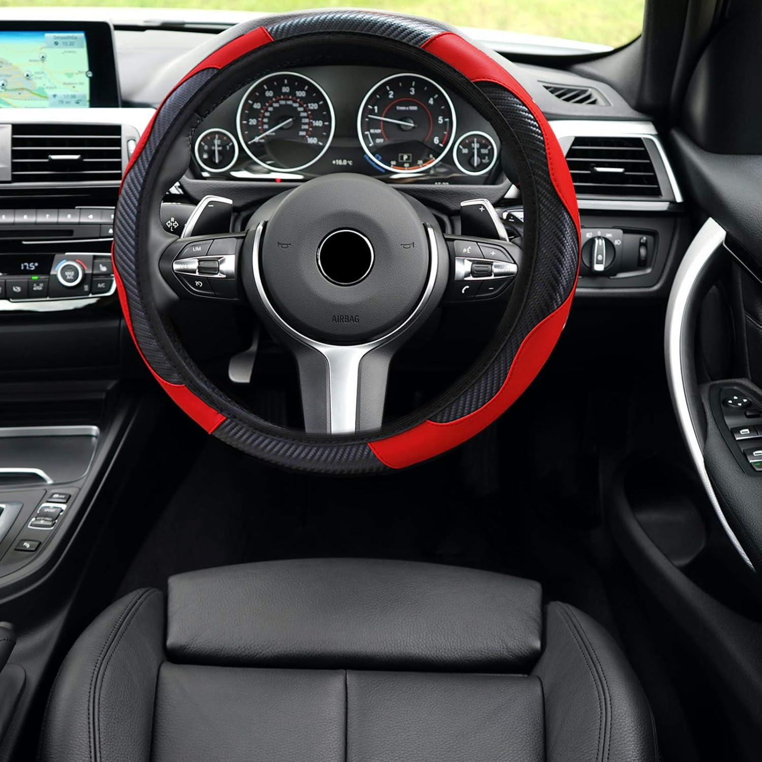 ULTECHNOVO Carbon Fiber Steering Wheel Cover Elastic Band Car Steering Wheel Protector for Sporty Look image number 6