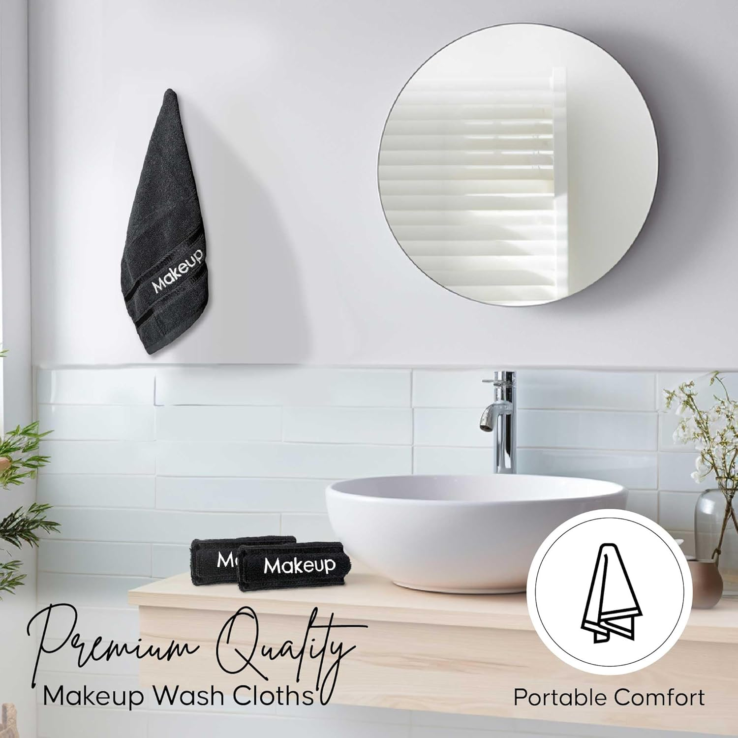 YRALY Makeup Towels - Pack of 6 - Soft Cotton Wash Cloths for Face & Makeup Removal, Airbnb Essentials for Hosts, Luxury Washcloths (13X13 Inches. Black) image number 2