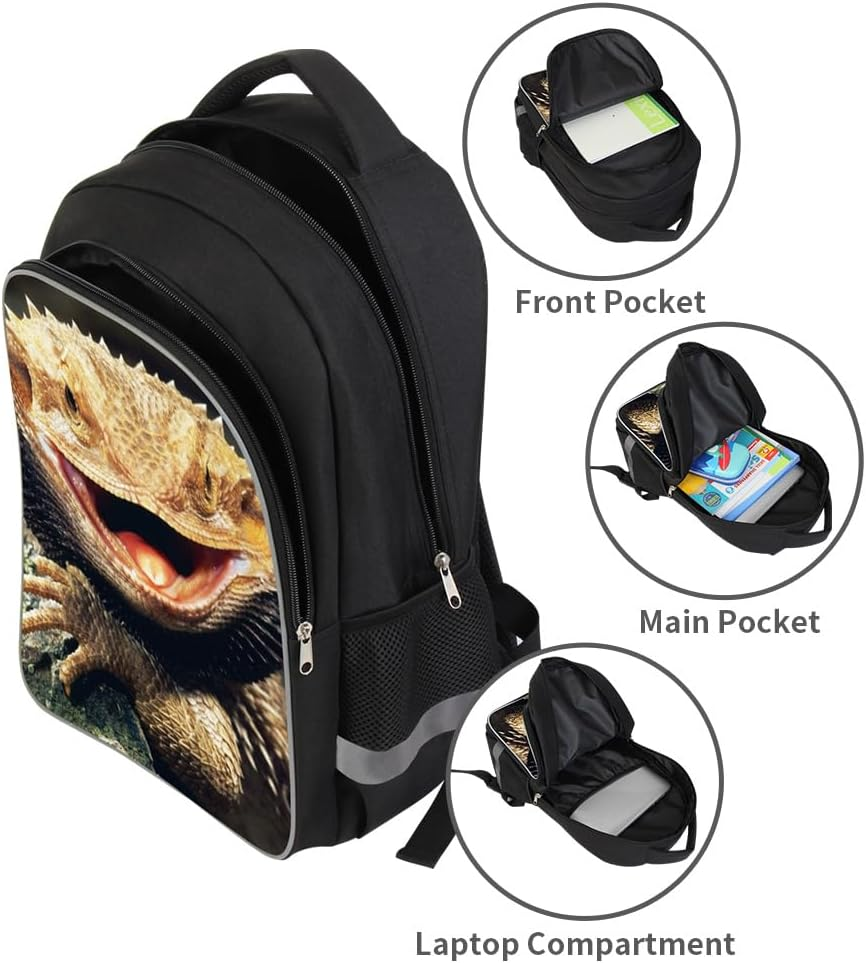 Dispalang Cool Lizard Prints School Backpack for Guy Boys Cute Animal Bagpack Personalized Satchel Patterns - Lizard12 image number 2