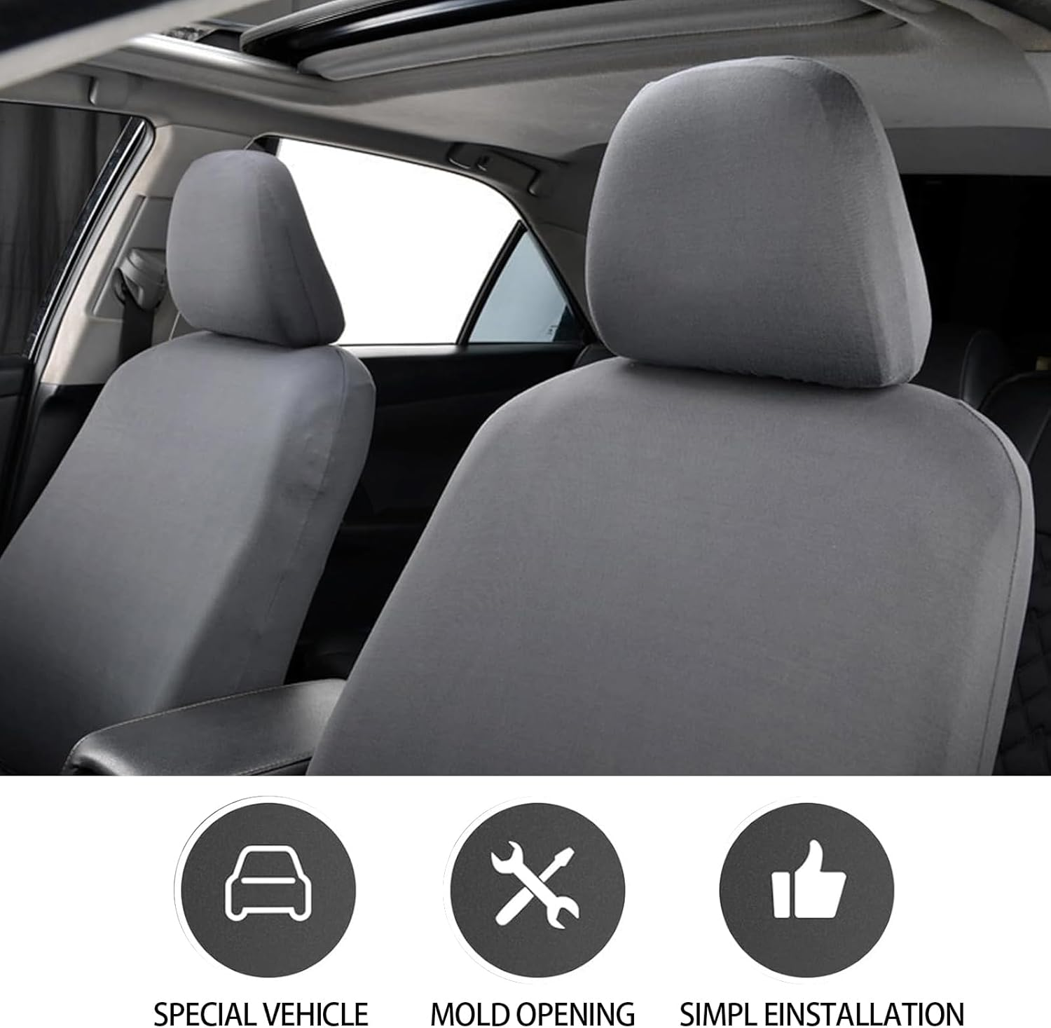 Yumfugu Pack-2 Car Seat Headrest Covers, Soft Dust-Proof Protector Covers, Seat Headrest Cover Replacement, Universal Headrest Anti-Dirty Covers, for Most Cars, Trucks, Suvs (Gray), YUMZYT1701GY-2PCS