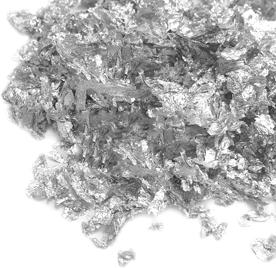 20 Grams Leaf Sheets, Silver Plated Brass Crafting Flakes, for Picture Frames, Home Decoration& Wedding Decor (Silver)