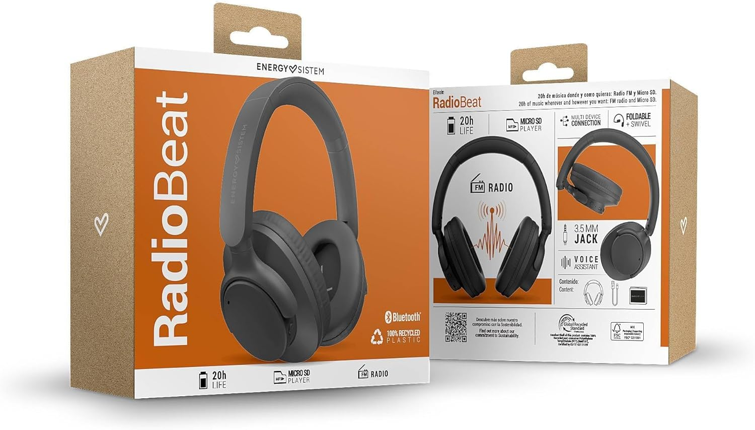 Energy Sistem Radiobeat Bluetooth Headphones (Recycled Plastic GRS, Bluetooth 5.4, 20H Battery, Adjustable Headband, Foldable Design, FM Radio, Micro SD MP3 Player, Voice Assistant) image number 6