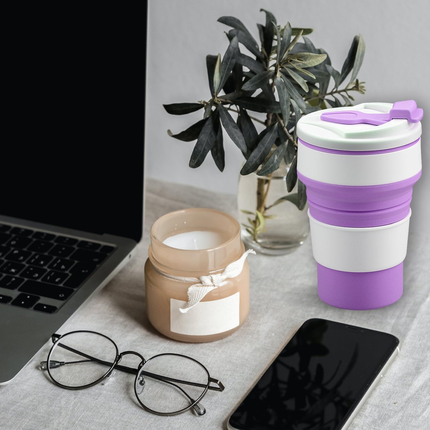 2Pcs Travel Silicone Folding Cups,Silicone Foldable Mug with Lid,Silicone Collapsible Travel Cup,Silicone Folding Camping Cup,Foldable Silicone Collapsible Cup,Silicone Travel Folding Cup, 350Ml image number 1