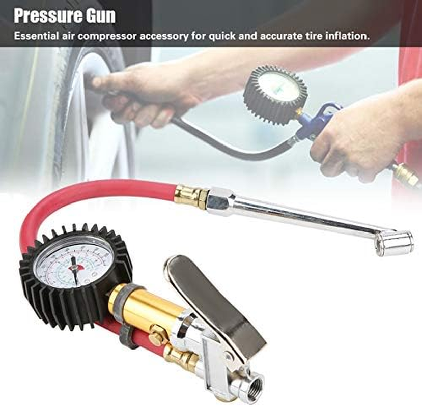 Viagasafamido Air Inflation Inflator Pump Gun 1/4 Inch Interface 10-220Psi Air Compressor Attachments Tire Inflator Nozzle with Tire Tyre Pressure Dial Meter for Bike Motorcycle Automobile image number 2