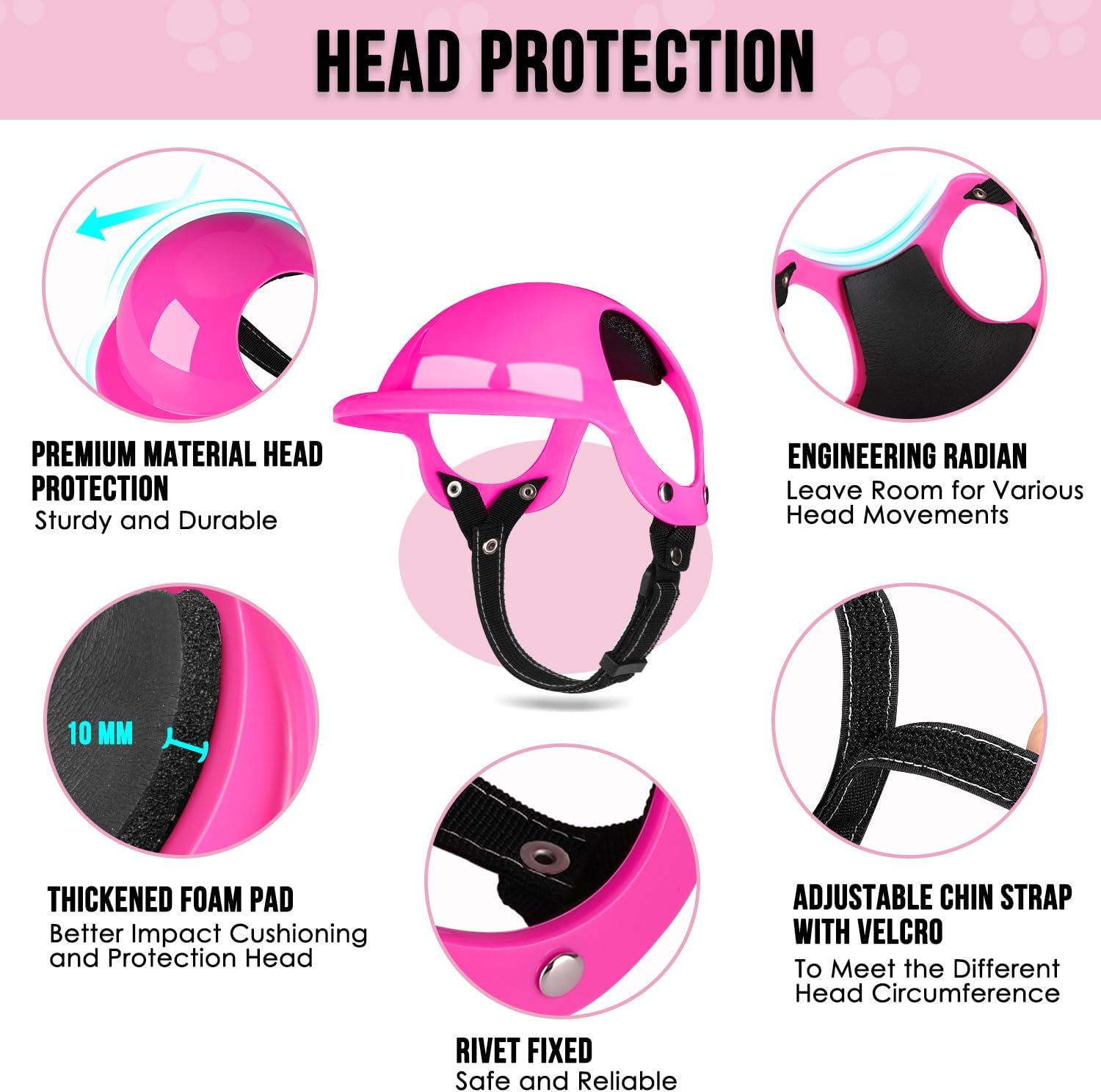 Slowton Pet Dog Helmet Goggles Set, Dust Wind UV Protection Dog Sunglasses, Pet Motorcycle Helmet Drop Resistant Hard Safety Hat with Ear Holes & Adjustable Belt, Eye Head Protection for Biking Riding image number 5