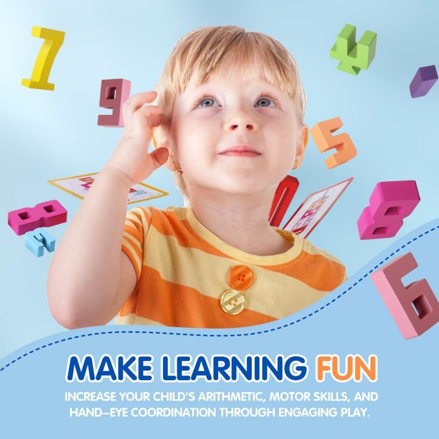 Montessori Wooden Number Building Blocks for Kids Ages 3-6 | Natural Non-Toxic Math Learning Toys with 1-10 Number Recognition & Shape Puzzles | Safe Toddler Preschool STEM Activities (1 Set of 20Pcs) - 1 Set Of 20Pcs image number 5