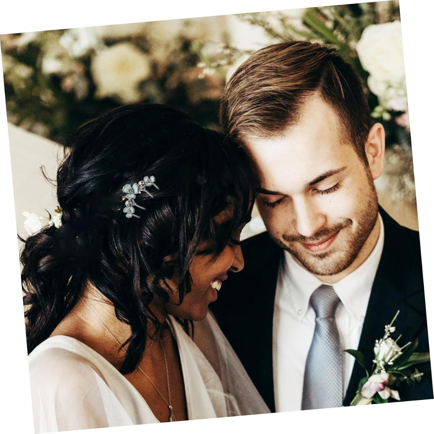 HAMPPLIES 2Pcs U-Shaped Metal Hair Forks Pearl Rhinestones 4-Prong Wave Hair Combs for Brides and Formal Events French Side Clips for Women