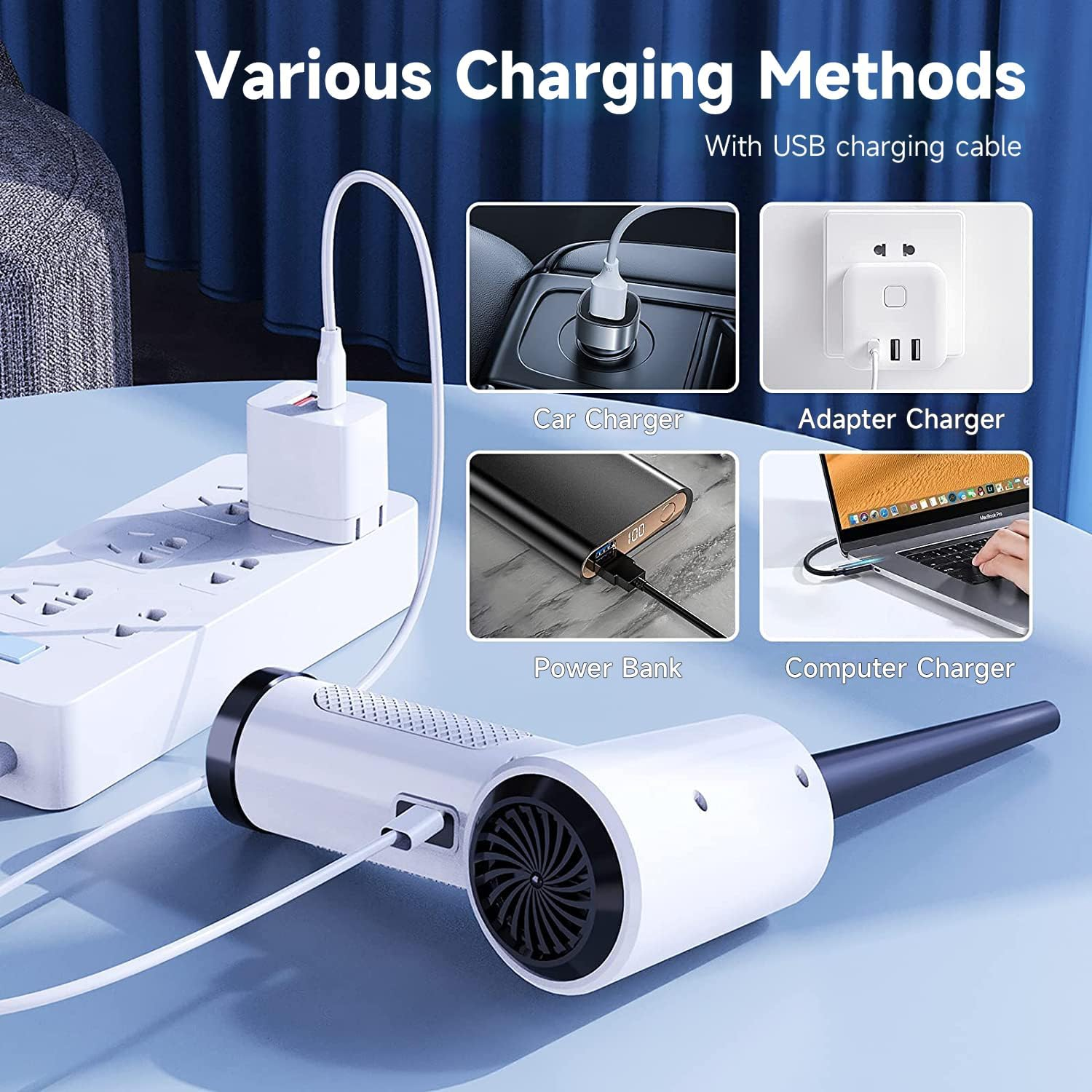 Cordless Compressed Air Duster, 51000RPM, 3 Speed, 6000Mah10W Fast Charging Powerful Keyboard Cleaner with LED Light for Dust Off/Cleaning Computer/Conditioner/Car image number 2