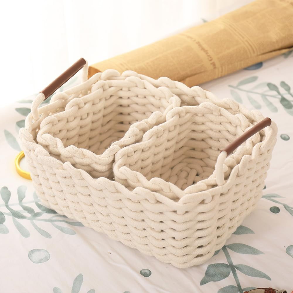 3-Pack Cotton Rope Baskets, Woven Basket for Organizing,Decorative Storage Bins, Rope Storage Shelf Basket for Shelves, Home Decor, Room, Storage, Closet, Toys image number 6
