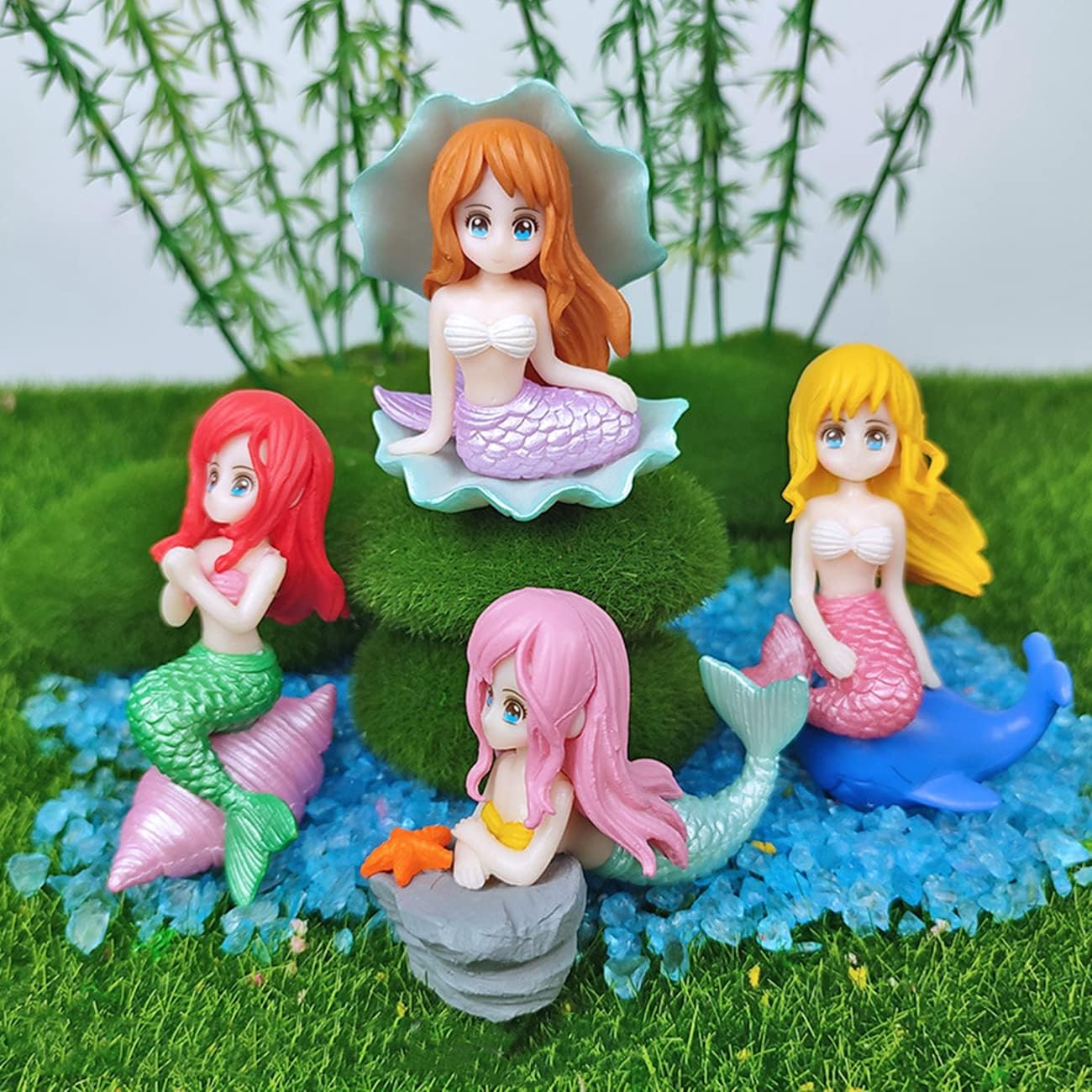 LONCESS Miniature Mermaid Figurines, Mermaid Fairy Garden Accessories for Crafts, Terrarium, Miniature Moss Landscape Decorations, Birthday Cake Decoration Wedding Party Supplies, Ideal Gifts, 4 Pcs - Frog Is Having Afternoon Tea image number 3