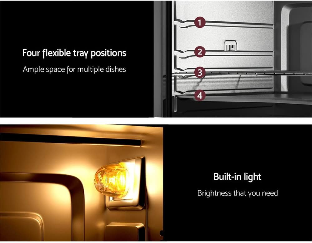 Devanti Convection Oven, 60L Electric Benchtop Ovens Baking Plate Cooking Portable Toaster Grill Home Kitchen Cooker Bakeware Machine, with 4 Tray Built-In Light Stainless Steel Black image number 2