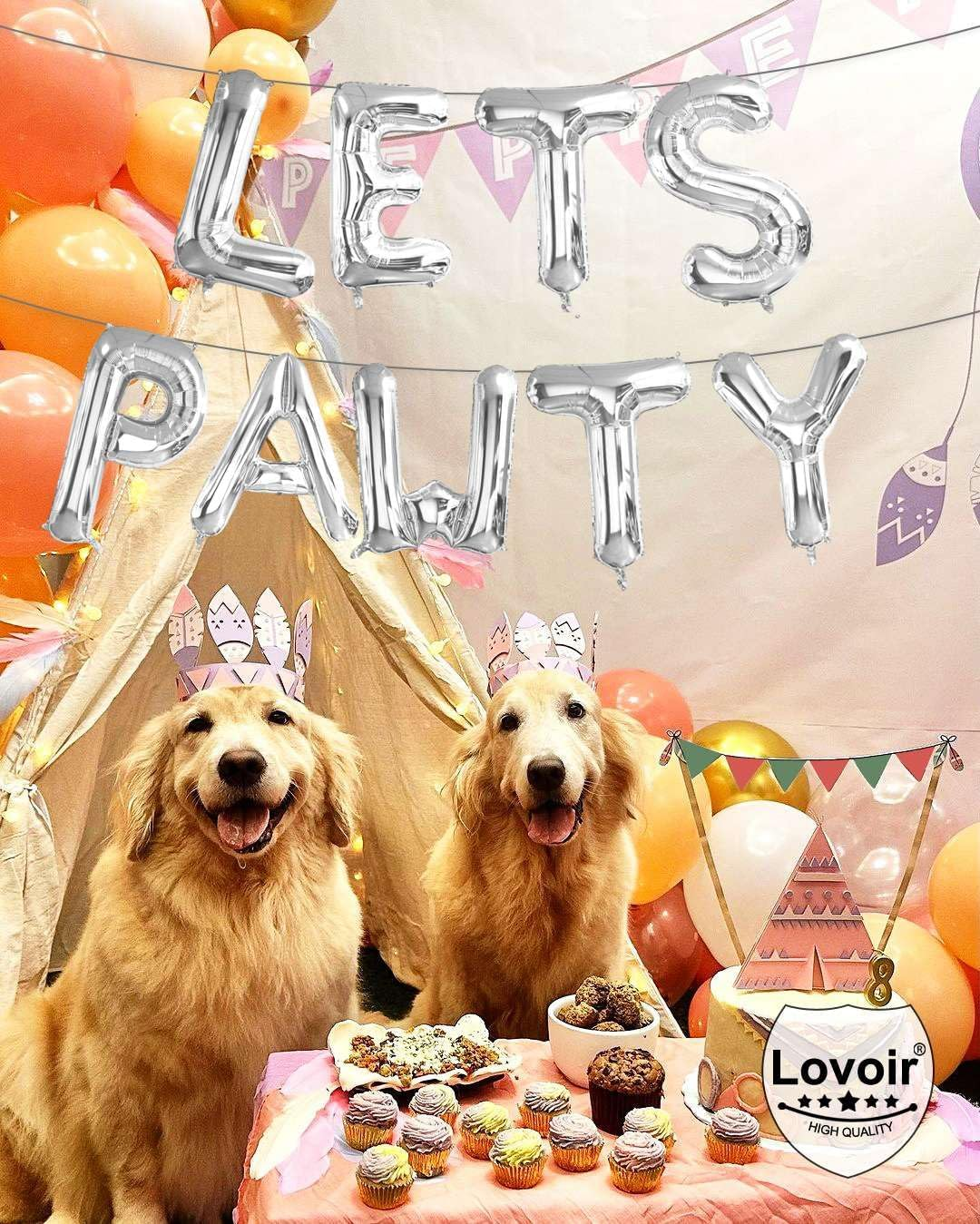 9 Pcs Lets Pawty Balloons Banner 16 Inch, Dog Cat Pet Birthday Letters Sign Lets Pawty Balloons Happy Birthday Banner for Pet Dog Cat Party Supplies Decorations (Silver) image number 1