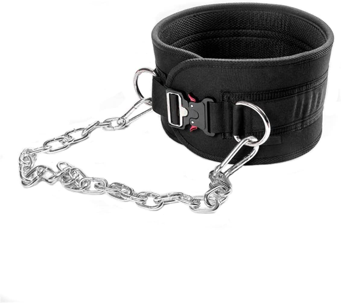 Hemeraphit Pull-Up Belt Weighted Dip Belt with Chain Double D-Ring Weightlifting Back Support Strap Home Gym Equipment Waist Belt