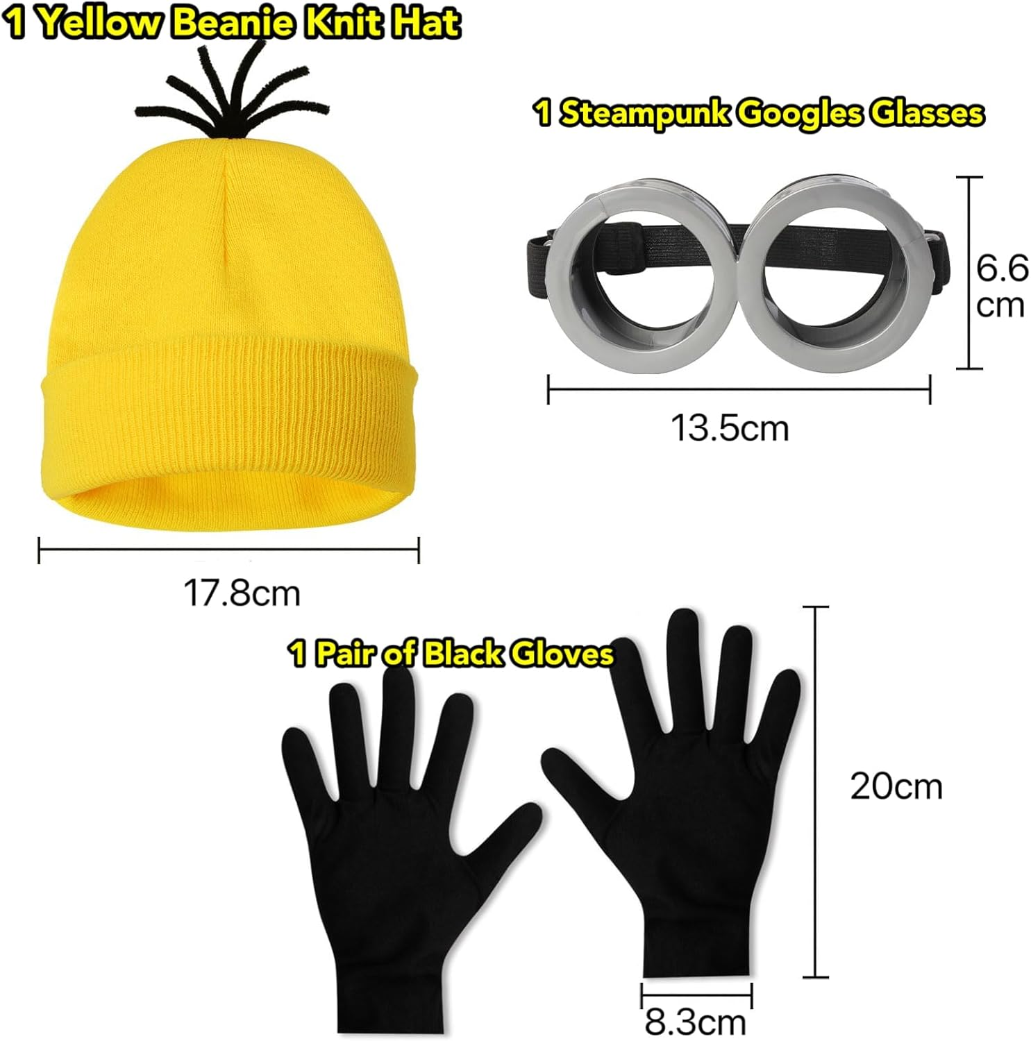AUTOWT Yellow Halloween Costume Accessories Adult, Halloween Fancy Dress-Up Outfit with Beanie Knit Hats Goggles Gloves Tutu Skirt for Men Women Cosplay Holiday Xmas Party - Yellowblue 5Pcs image number 4