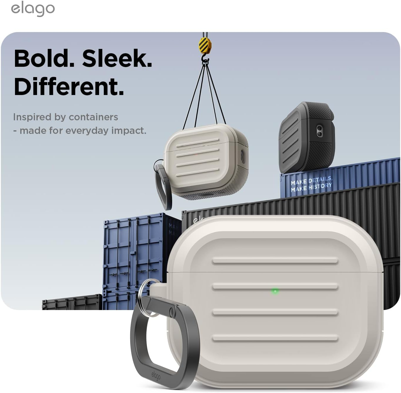 Elago Armor Case Compatible with Airpods Pro 3 Case Cover - Carabiner Included, Supports Wireless Charging, Shock Resistant, Full Protection (Stone) - Black image number 5