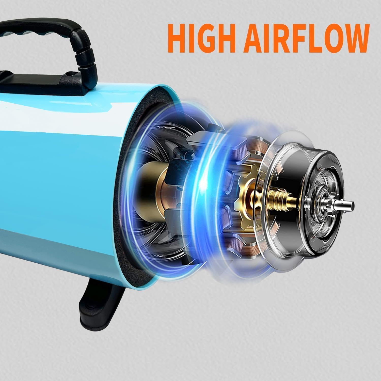 Dog Hair Dryer,5.2Hp/ 3800W High Velocity Blow Dryer for Dogs Pet Grooming,Low Noise Speed Temperature Adjustable Pet Grooming Dryer with 4 Nozzles, Blue