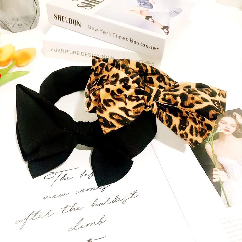 JIHUOO Wide Headband Bow Headband Rockabilly Headband Vintage Hair Accessories for Girls Women Leopard - Leopard image number 3