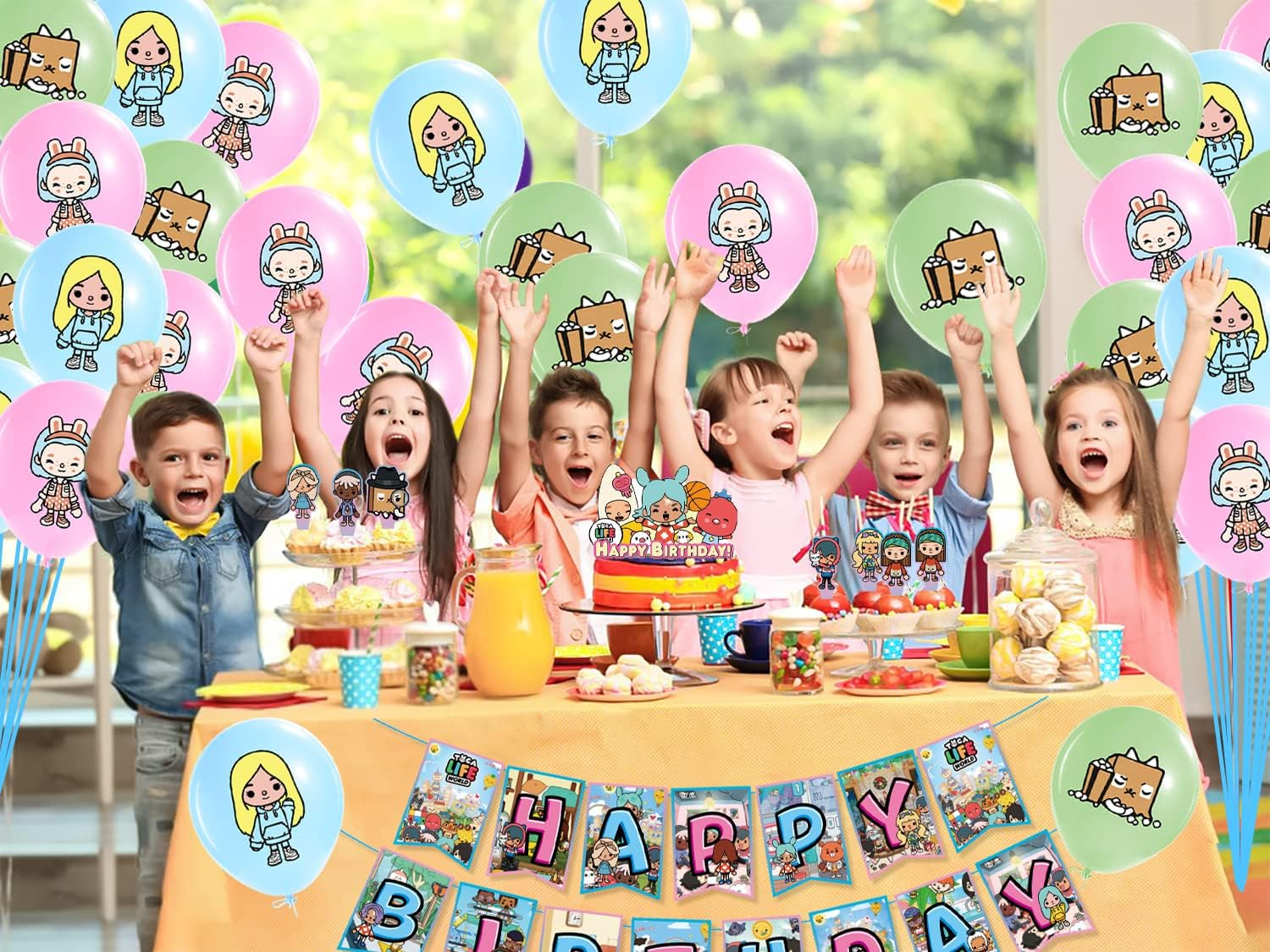 Toca Life World Birthday Decorations Set, 32 Pieces, Balloon Latex Balloon, World Balloons, Happy Birthday Banner, Toca Life World Cake Decoration, Cupcake, Decorations for Children'S Birthday Parties image number 1