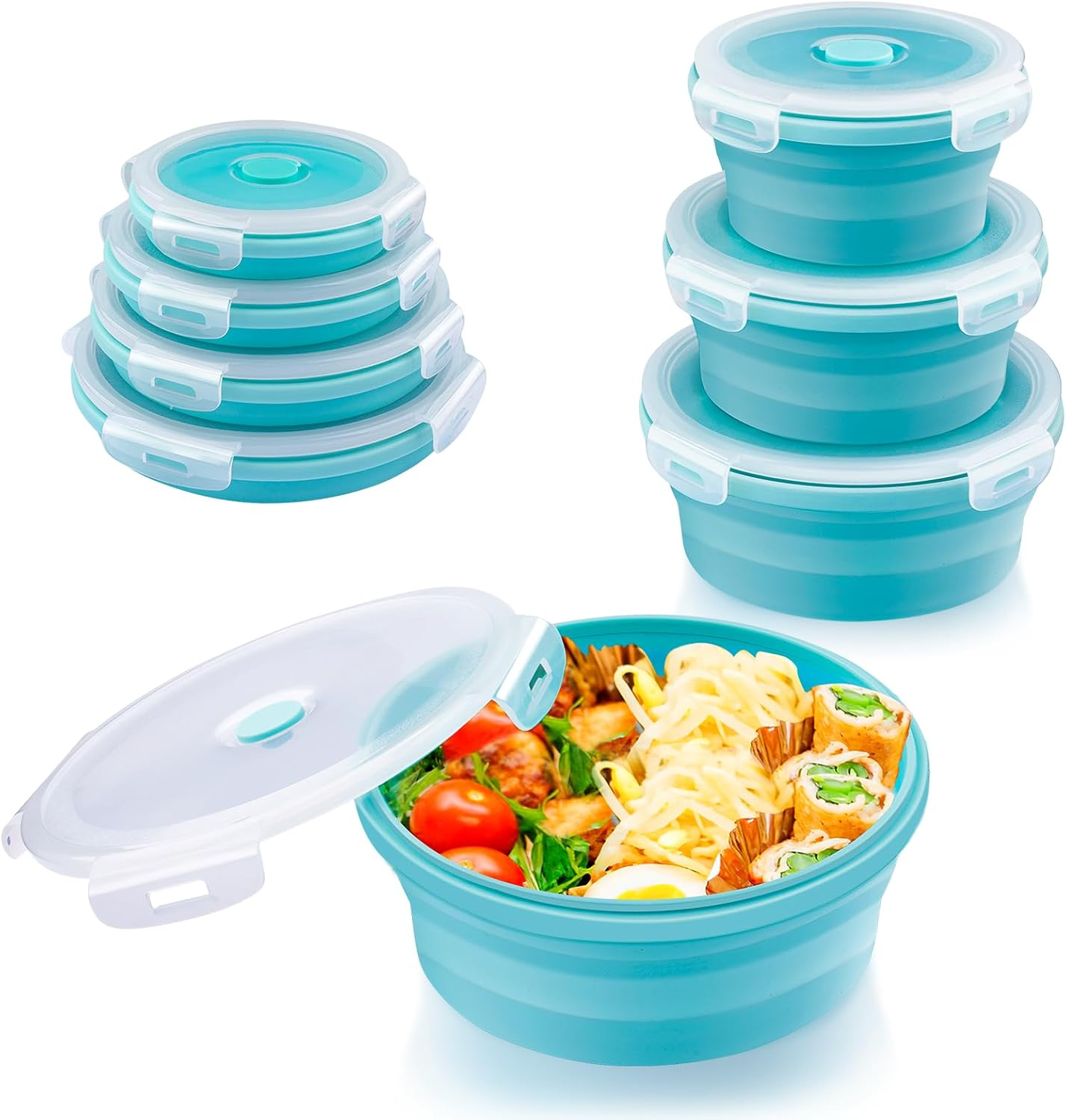 RAXCO Collapsible Food Storage Containers,4-Piece Silicone Bento Lunch Boxes,Salad Bowls and Camping Picnic image number 3