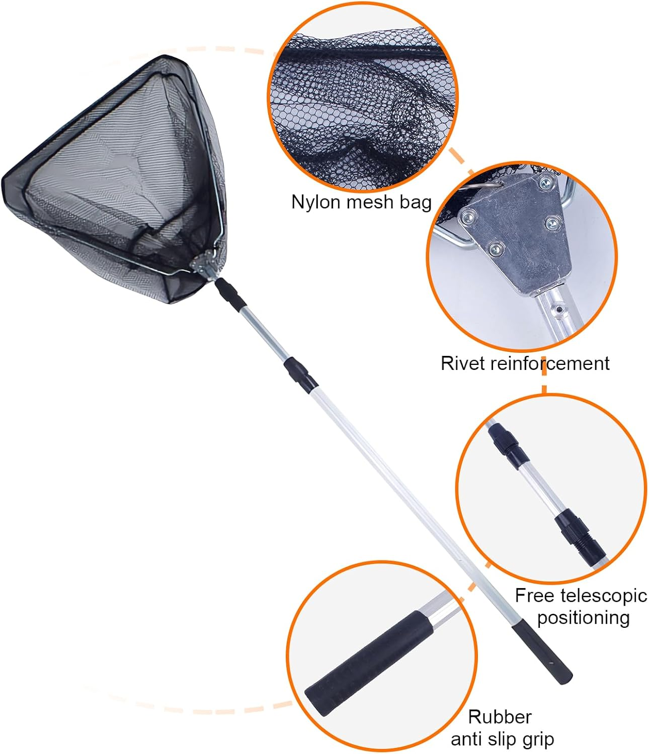 125Cm Telescopic Fishing Net with Pole Handle Foldable Fishing Net for Steelhead,Fly,Safe Fish Catching or Releasing with Fish image number 5