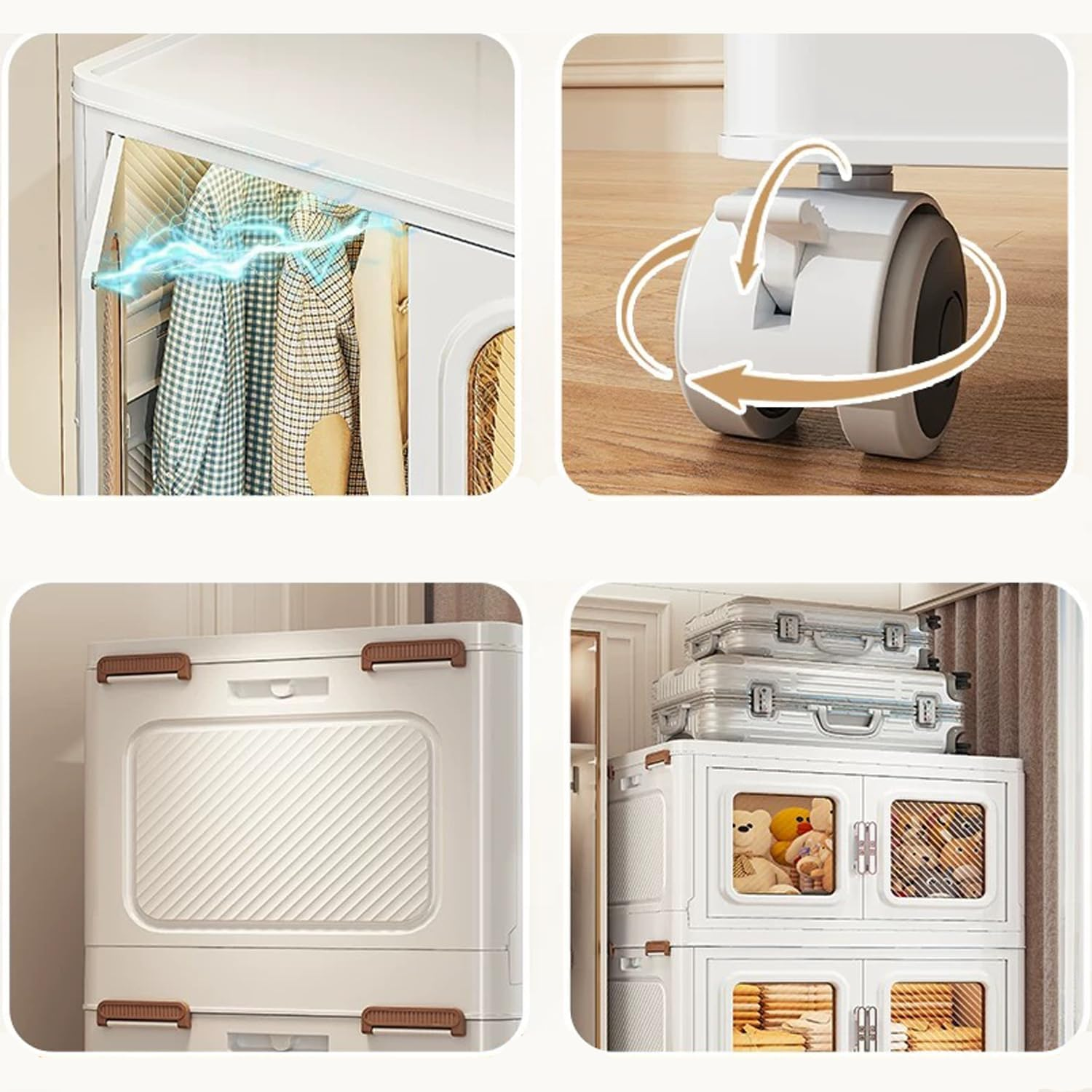 MOTYYA 660 Qt Stackable Storage Bin with Lid, 165Gal Extra Large Collapsible Storage Boxes, Folding Plastic Drawer, Heavy-Duty Store Cabinet, Closet Organizer for Home Kitchen, 3 Pack White image number 4