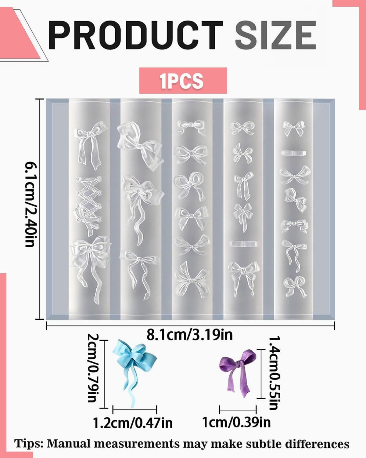 FUGLUS 3D Gel Nail Art Silicone Mould Bow Nail Charms Casting Moulds Bow Nail Stencil Nail Art Resin Shapes Nail Stencils Silicone Mould Nail Design Accessories image number 4