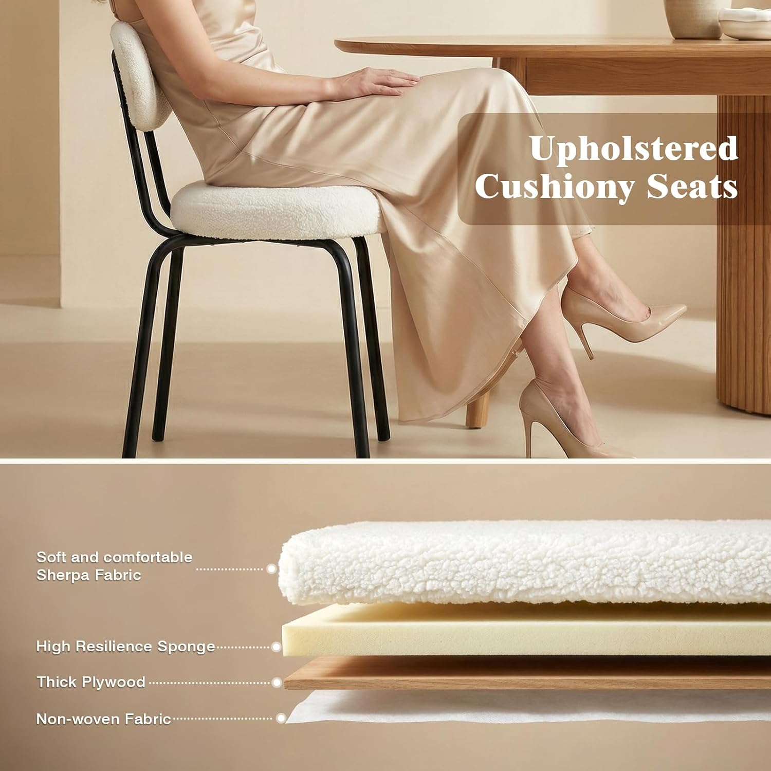 Advwin Dining Chairs Set of 4 round Kitchen Chair, Reading Seating with Metal Legs, Nursing Seat,Home Furniture for Dining Room,Living Room,Cafe,Meeting Room Beige image number 3