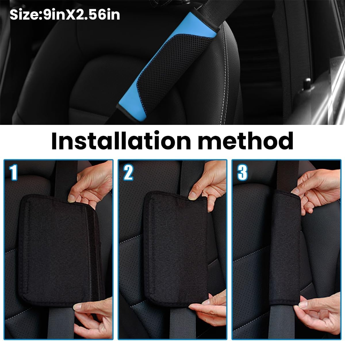 BESULEN Car Seat Belt Pads Cover, 2 Pack Leather Mesh Universal Seatbelt Shoulder Strap Protector, Soft Harness Pad Safety Belt Cover for Comfortable Driving, Car Interior Accessories (Blue) image number 2