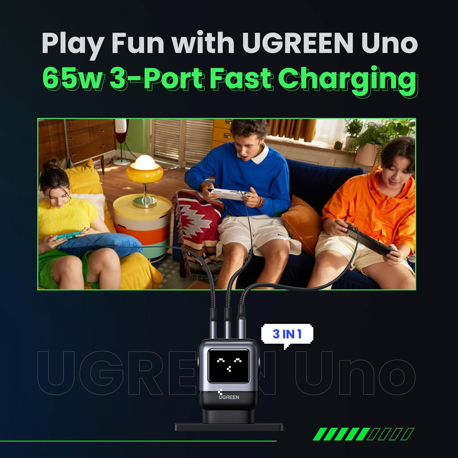 UGREEN Uno Charger 65W USB C Charger Nexode 3-Port Gan Fast Charging Block AU Plug Type C Power Adapter for Macbook Pro, Iphone 17 Pro Max/16, Galaxy S25 Ultra(Pps 45W), Pixel 10, Steam Deck, ROG Ally image number 4