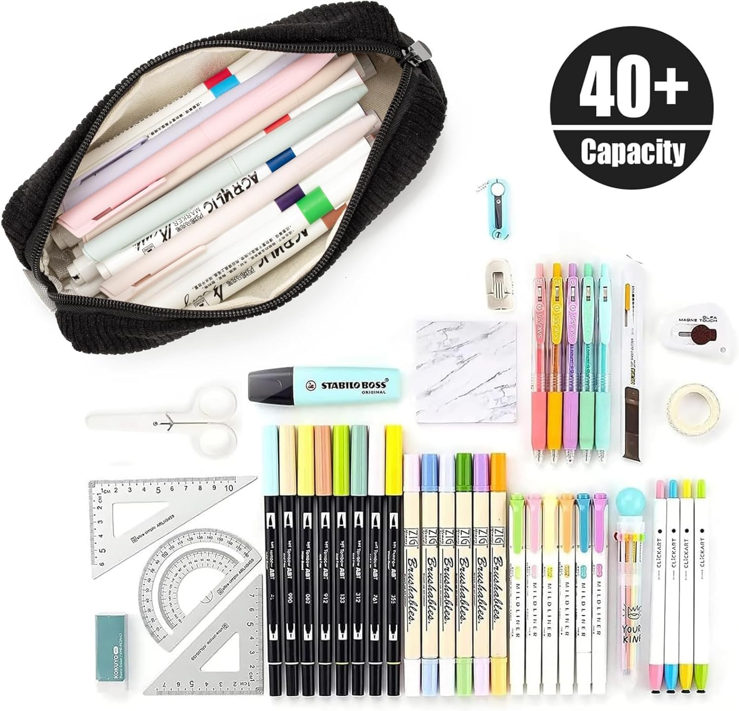 Pencil Case,Small Portable Corduroyfabric Pen Holder Storage Bag for Home School Office,Makeup Pouch Cosmetic Bag Office Stationery Organizer for Girls Boys Kids Adult (Black) image number 4