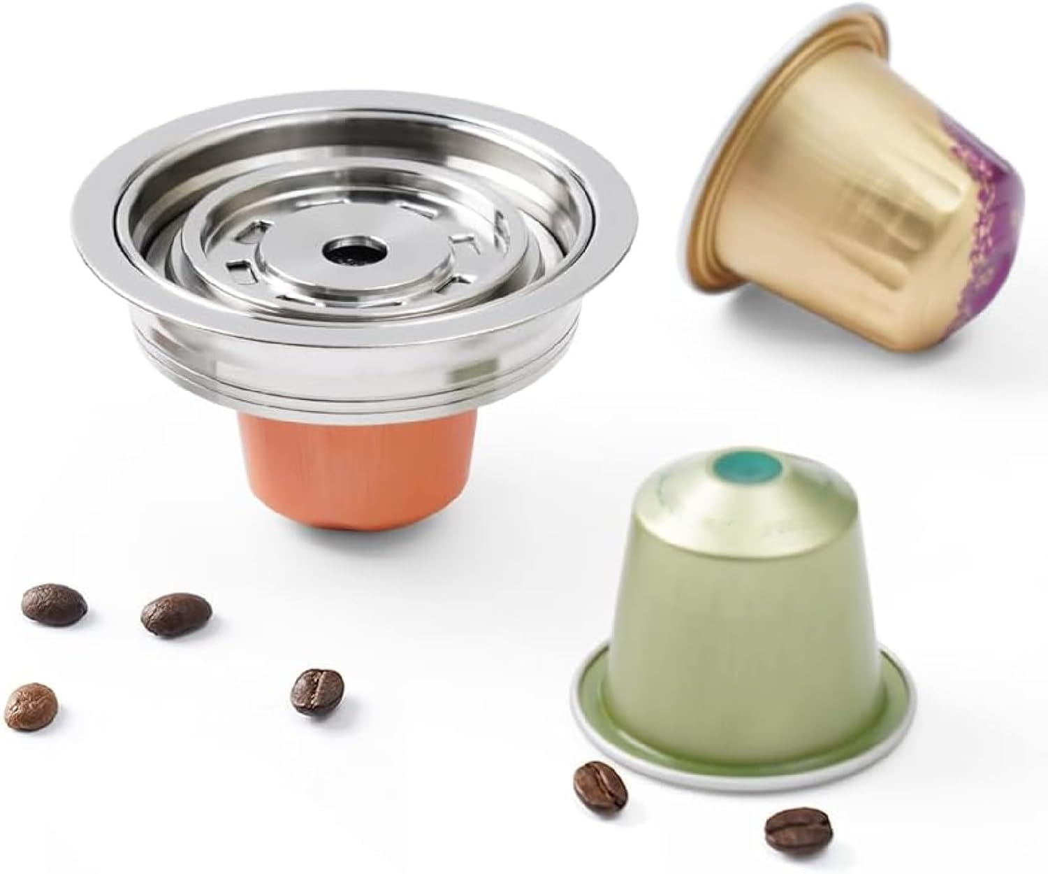 Reusable Coffee Pods Adapter, Stainless Steel Coffee Capsule Converter Holder, Compatible with Delonghi ENV135, GCA1, Vertuonext&Pop, with Spoon and Brush (80ML) image number 4