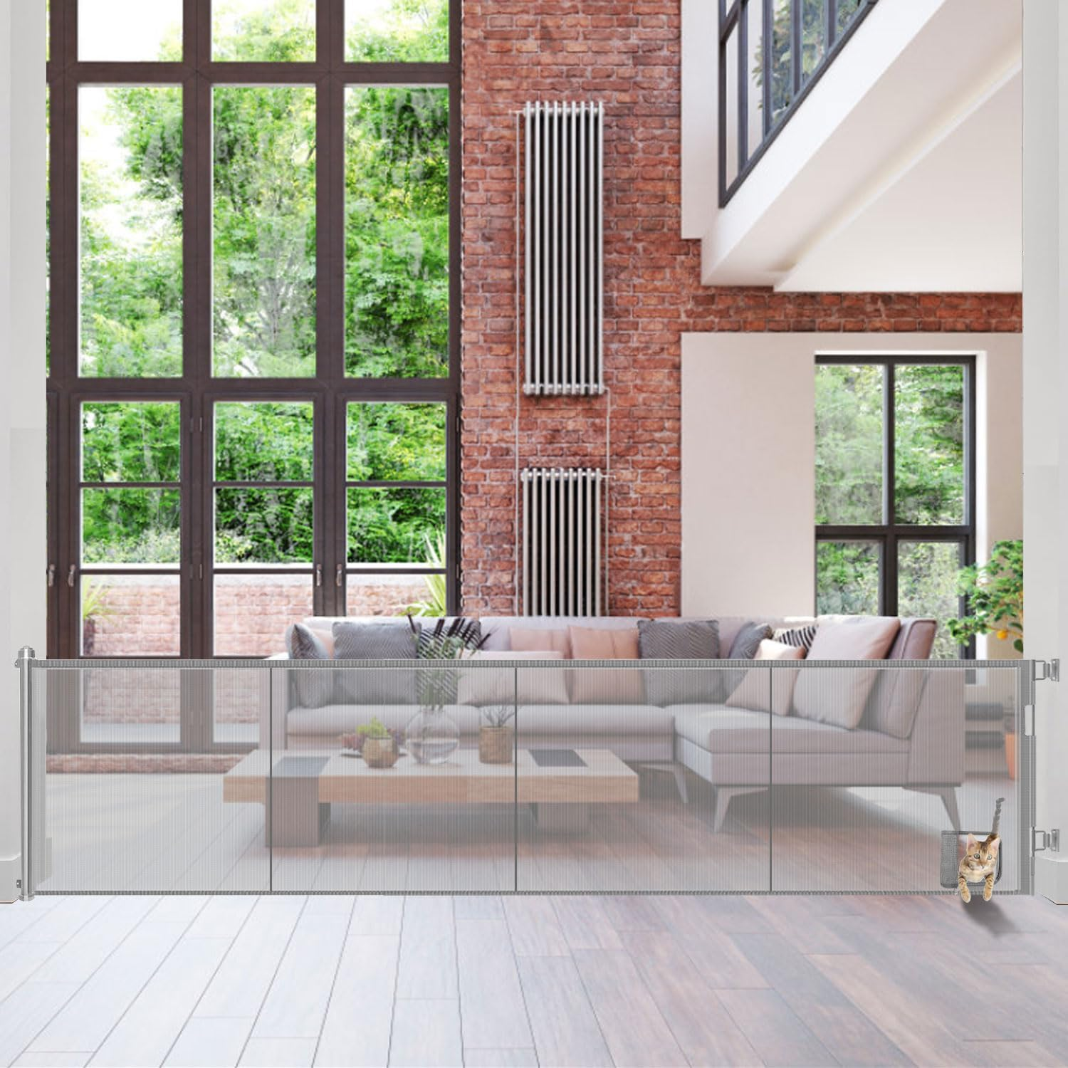 Universal Fit Retractable Baby Gate - Extra Wide Coverage up to 177" - Easy Install Durable Mesh Material for Dogs Indoor with Door (Grey, 86CM X 450CM)